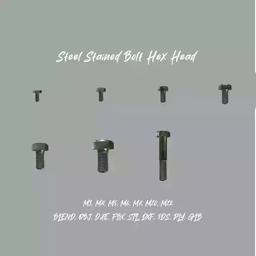 Collection of Steel Stained M3 to M12 Hex Bolts PBR 4K Textures