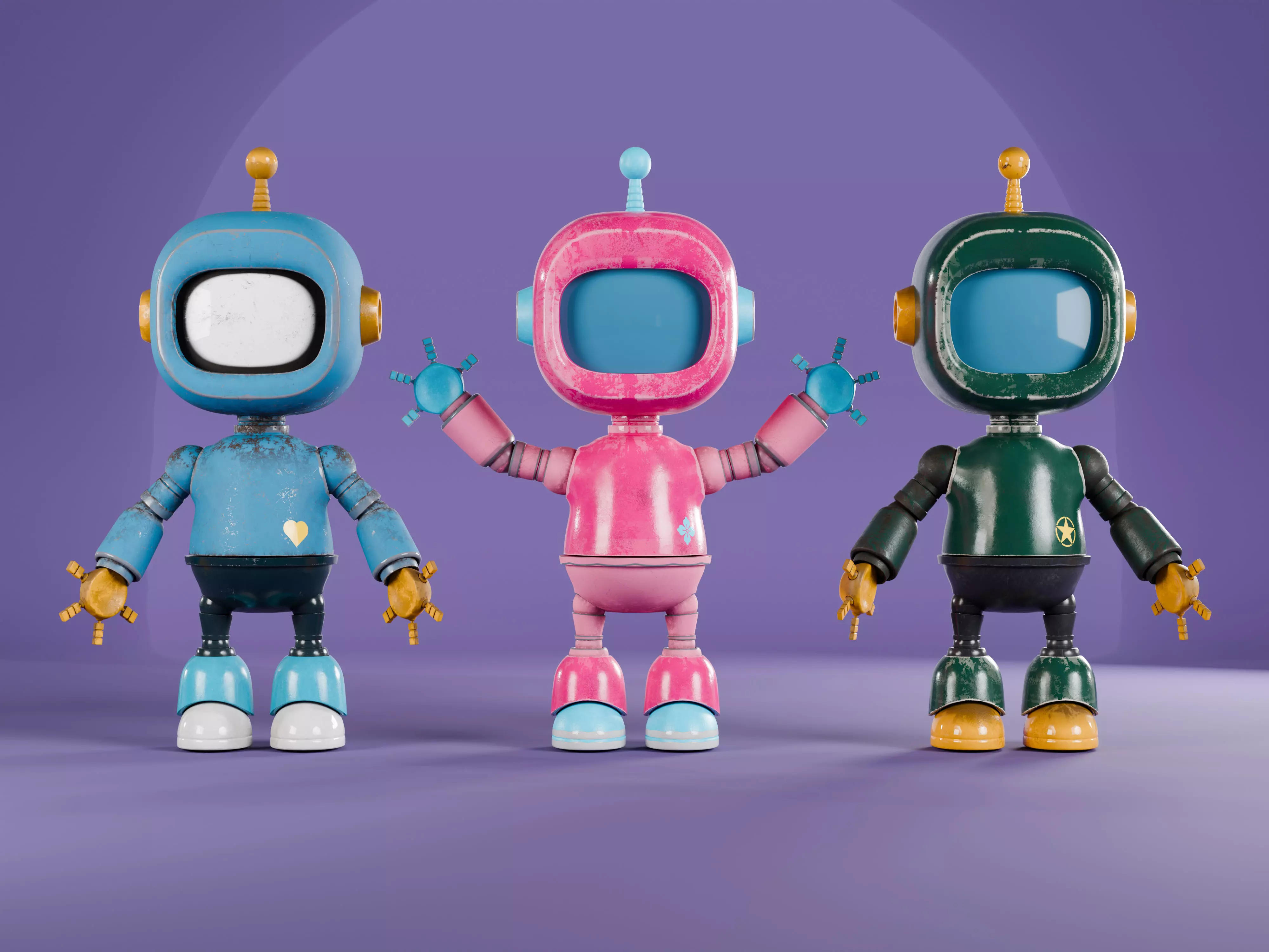 Cute Robot Character Pack 3 Color Free 3D model