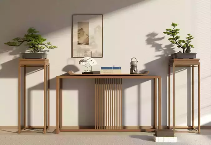 Chinese table and chair Low-poly 3D model