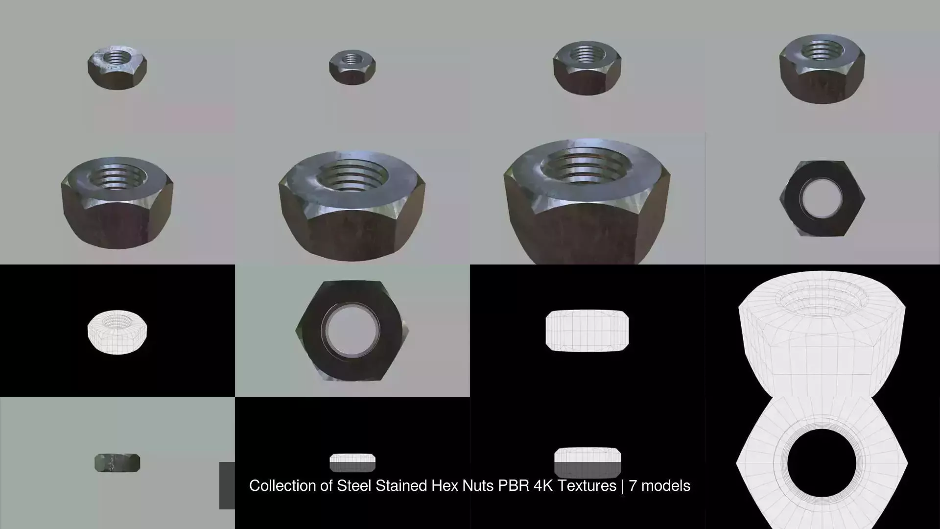 Collection of Steel Stained Hex Nuts PBR 4K Textures _1