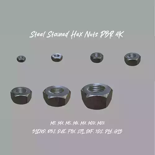 Collection of Steel Stained Hex Nuts PBR 4K Textures Collection of Steel Stained Hex Nuts PBR 4K Textures