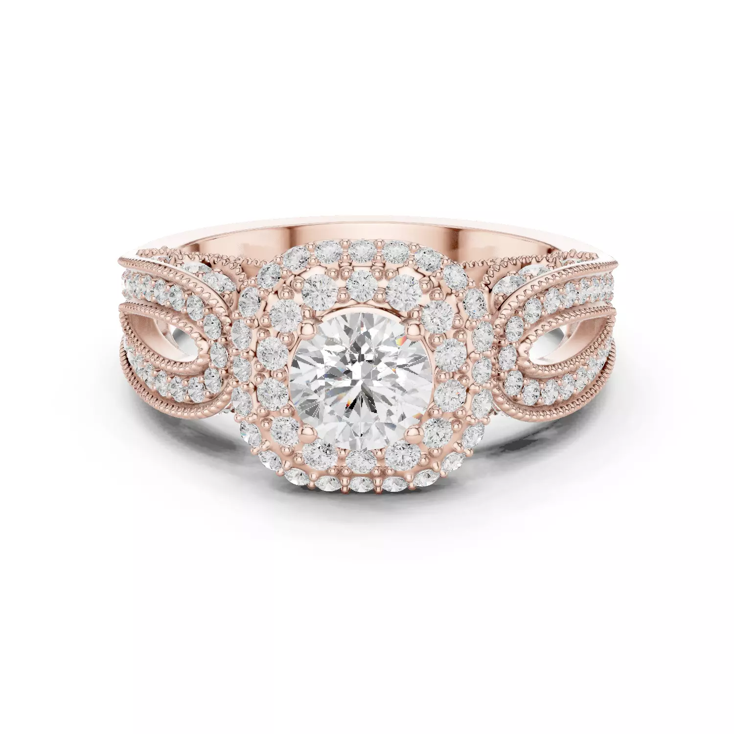 Split Shank Double Halo Round Cut Wedding Ring 3DM STL Video 3D print model