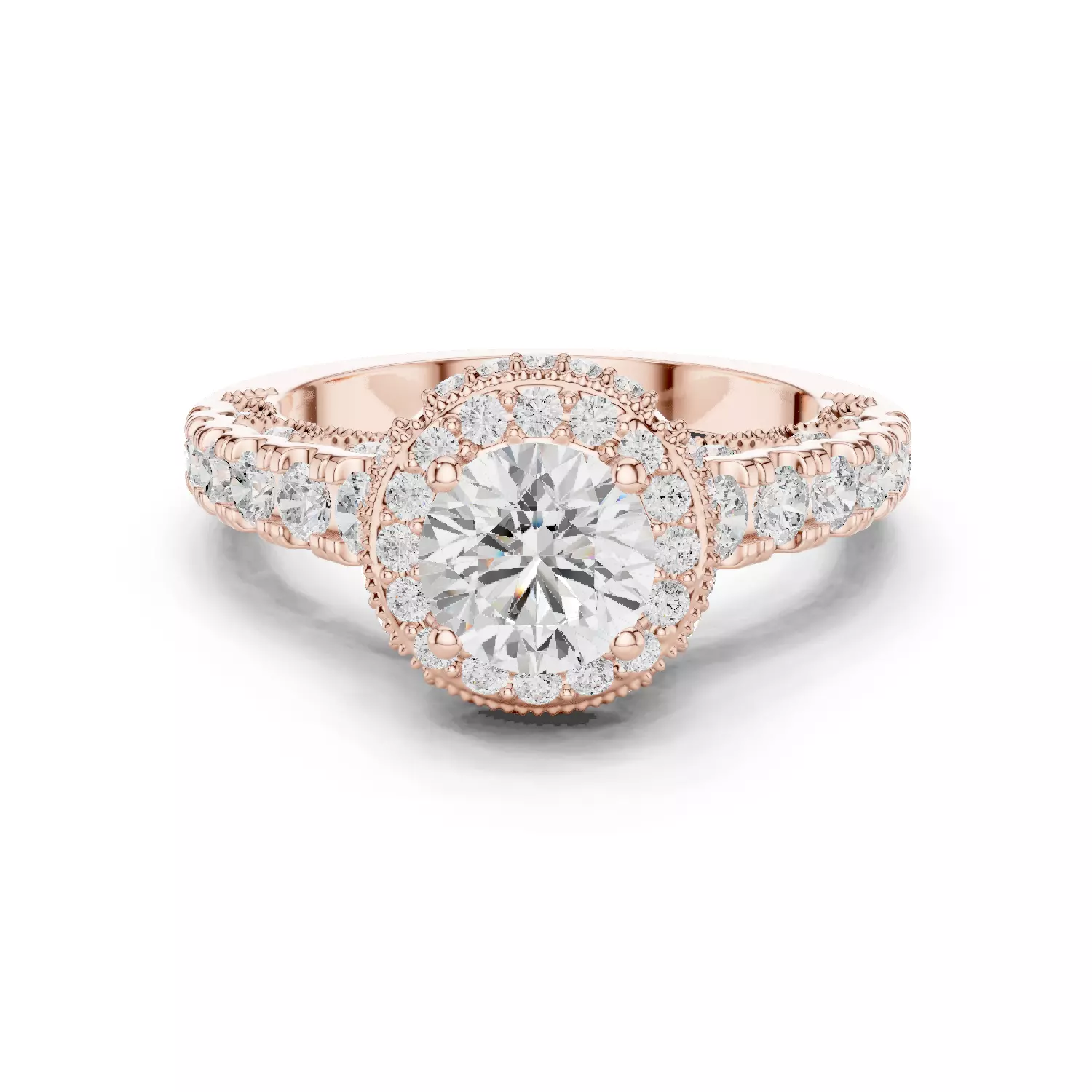 Round Diamond Hidden Halo Engagement Ring 3DM STL Video 3D print model