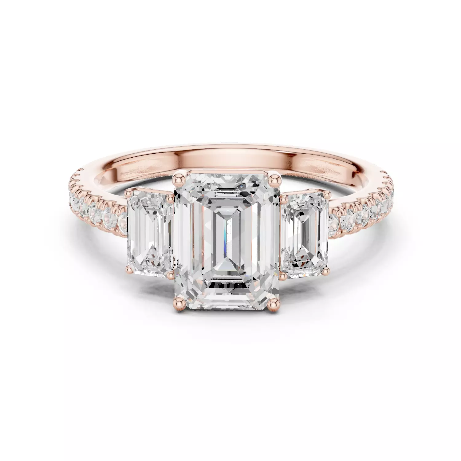 Emerald Cut Diamond Three Stone Engagement Ring 3DM STL Video 3D print model