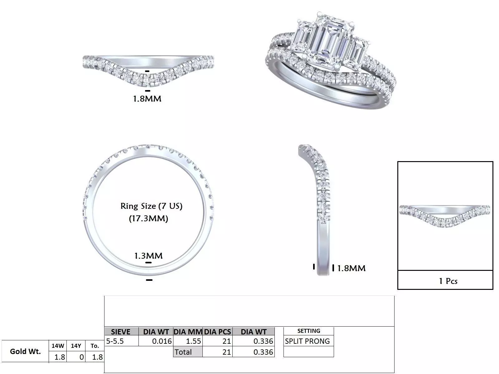 Round Diamond Curve Matching Wedding Band 3DM STL Video 3D print model_15