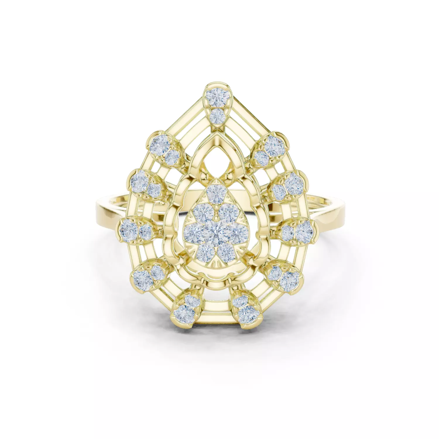 Round Cluster Diamond Pear Shape Engagement Ring 3DM STL Video 3D print model_1