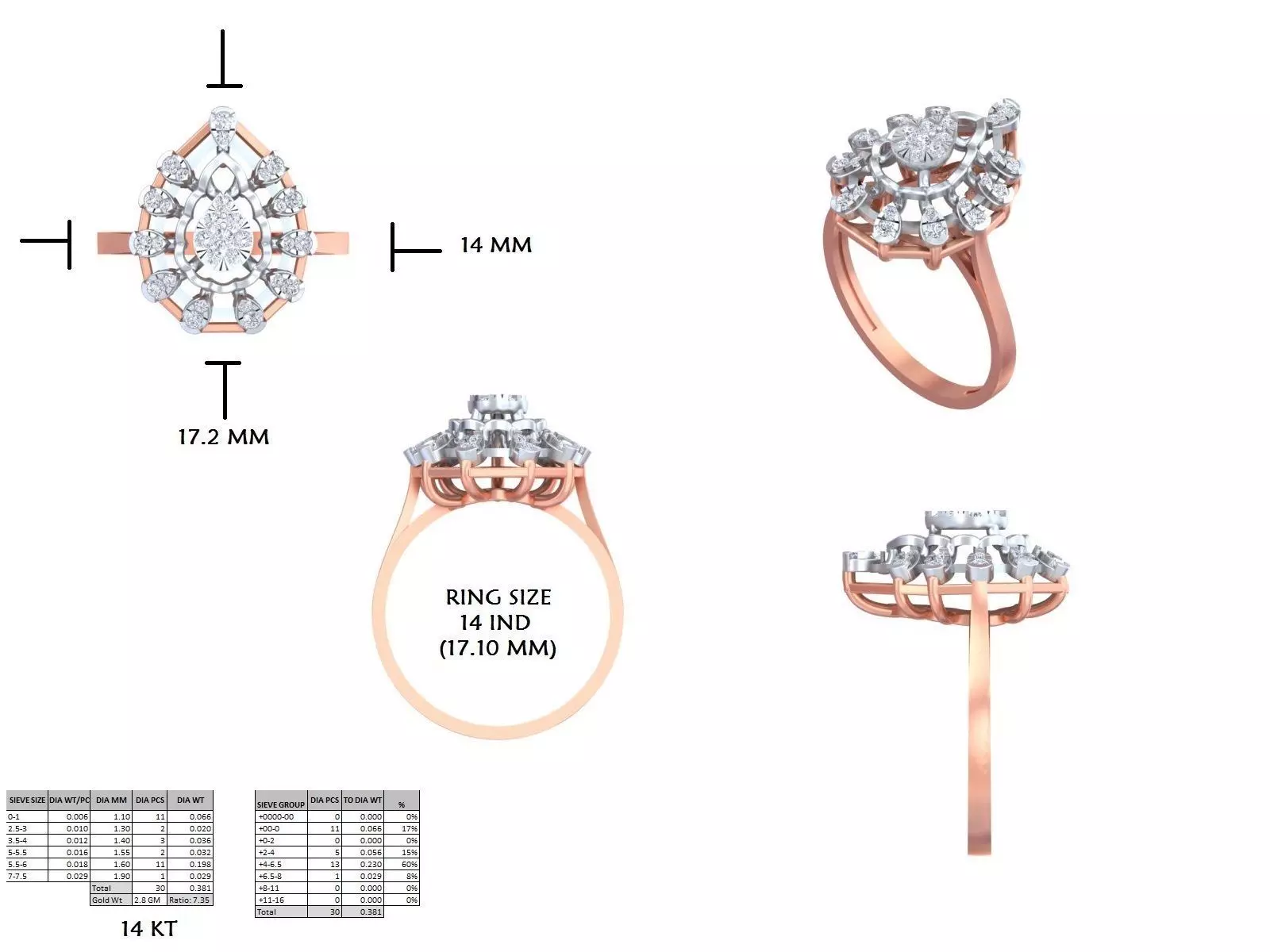 Round Cluster Diamond Pear Shape Engagement Ring 3DM STL Video 3D print model_15