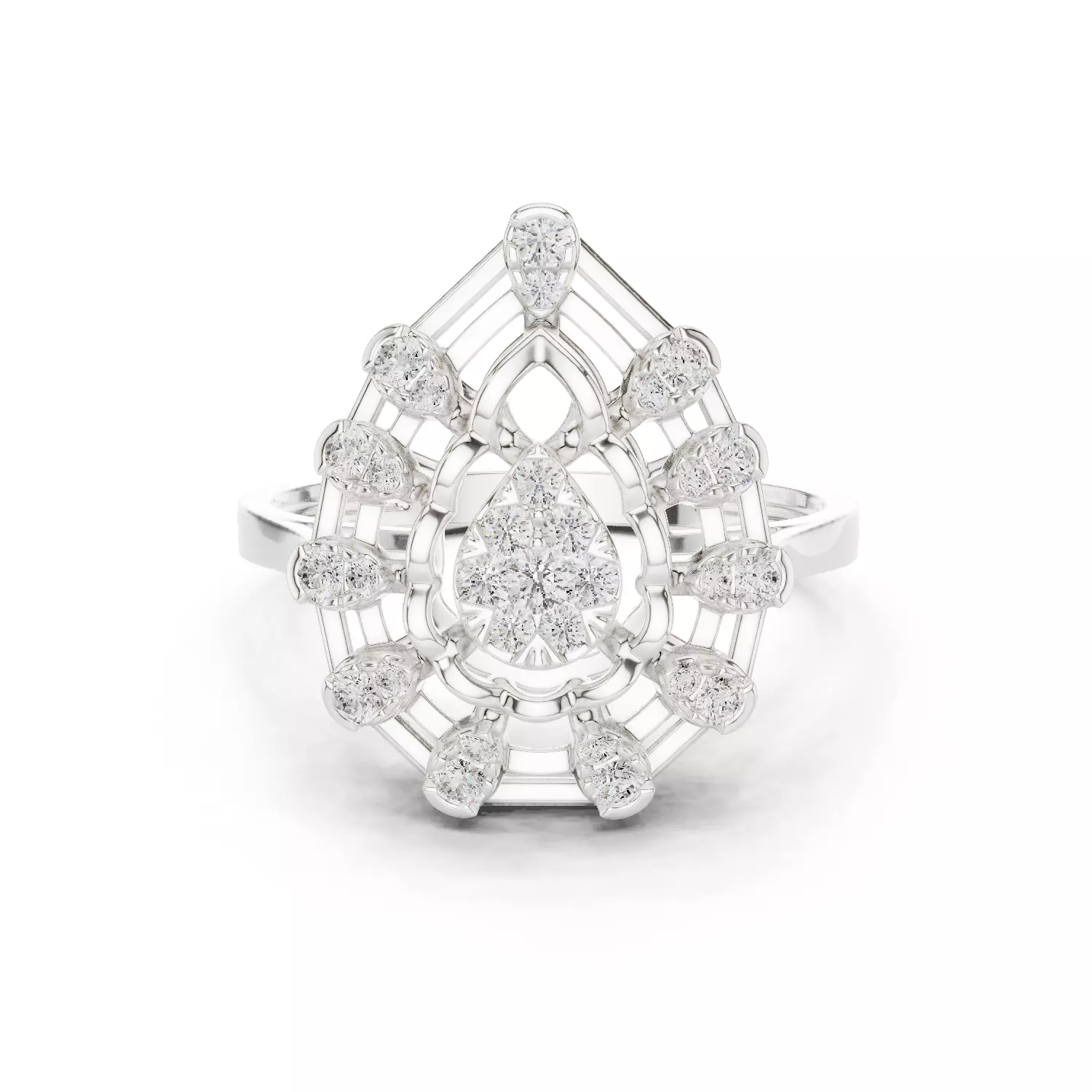 Round Cluster Diamond Pear Shape Engagement Ring 3DM STL Video 3D print model_2