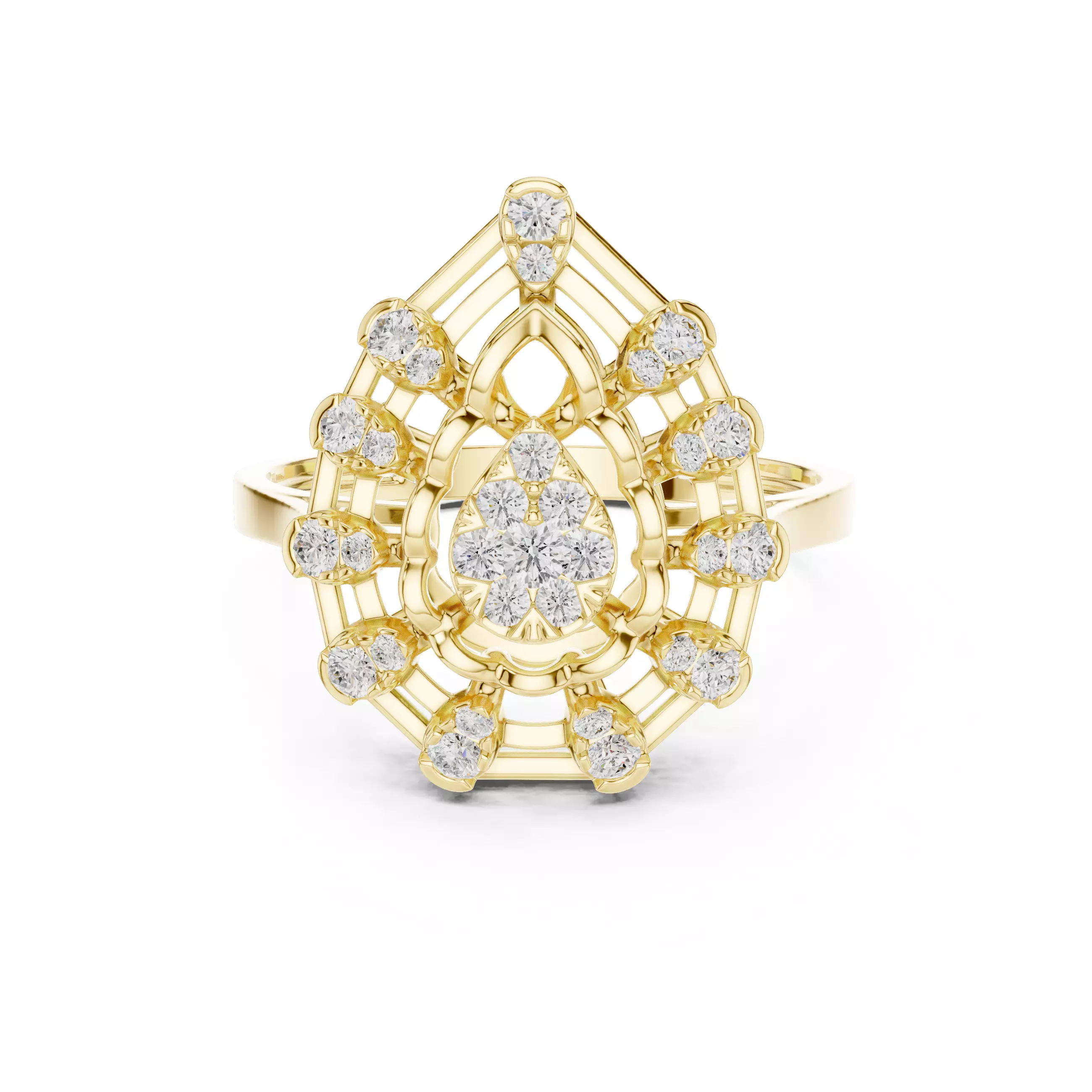 Round Cluster Diamond Pear Shape Engagement Ring 3DM STL Video 3D print model_10