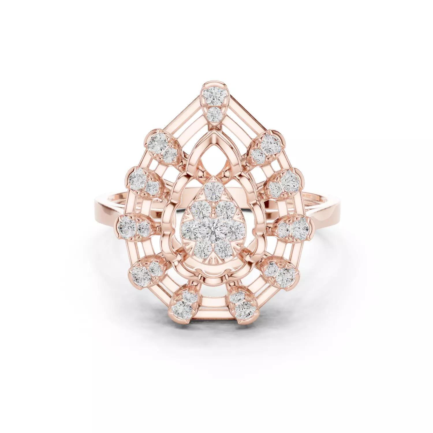 Round Cluster Diamond Pear Shape Engagement Ring 3DM STL Video 3D print model_0