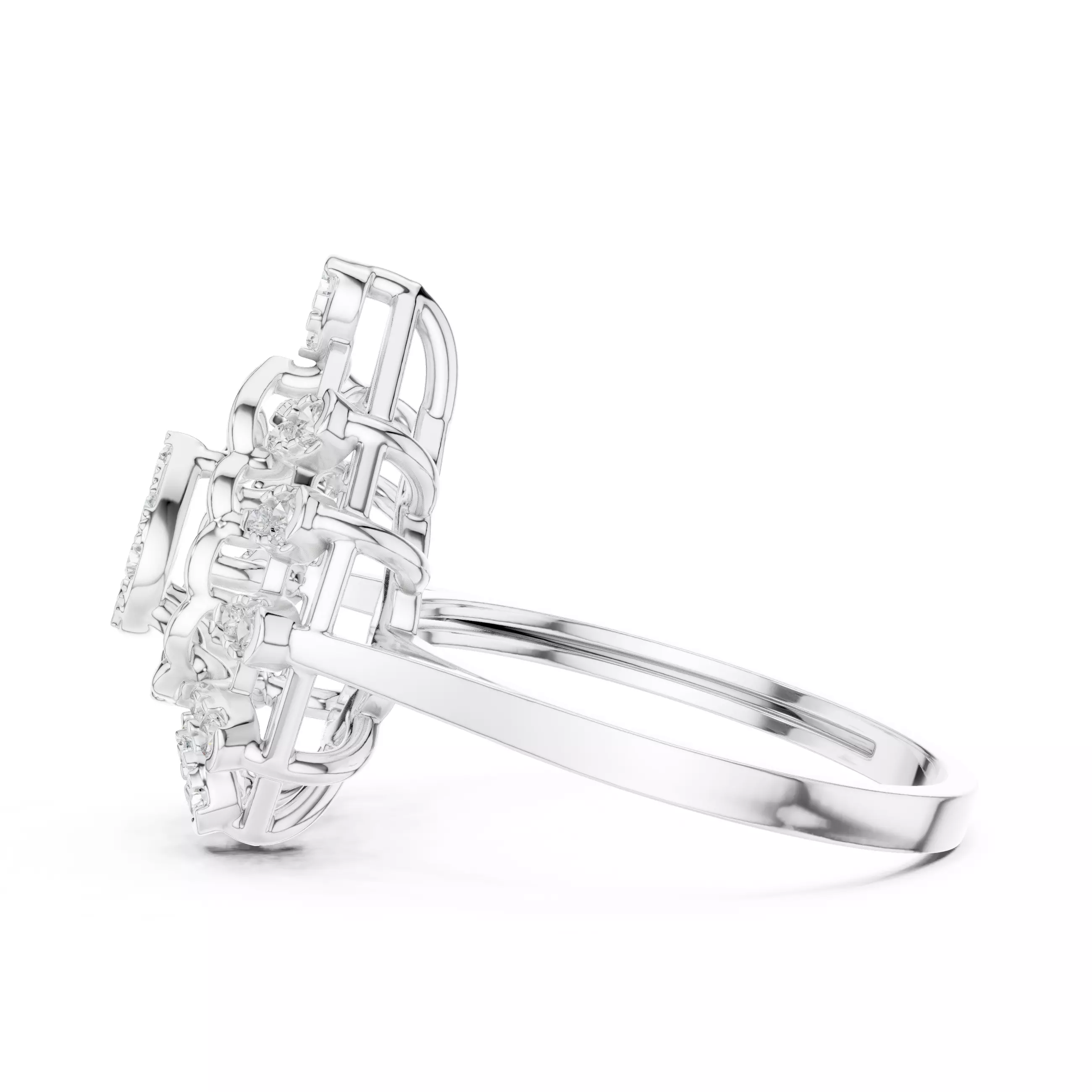 Round Cluster Diamond Pear Shape Engagement Ring 3DM STL Video 3D print model_13