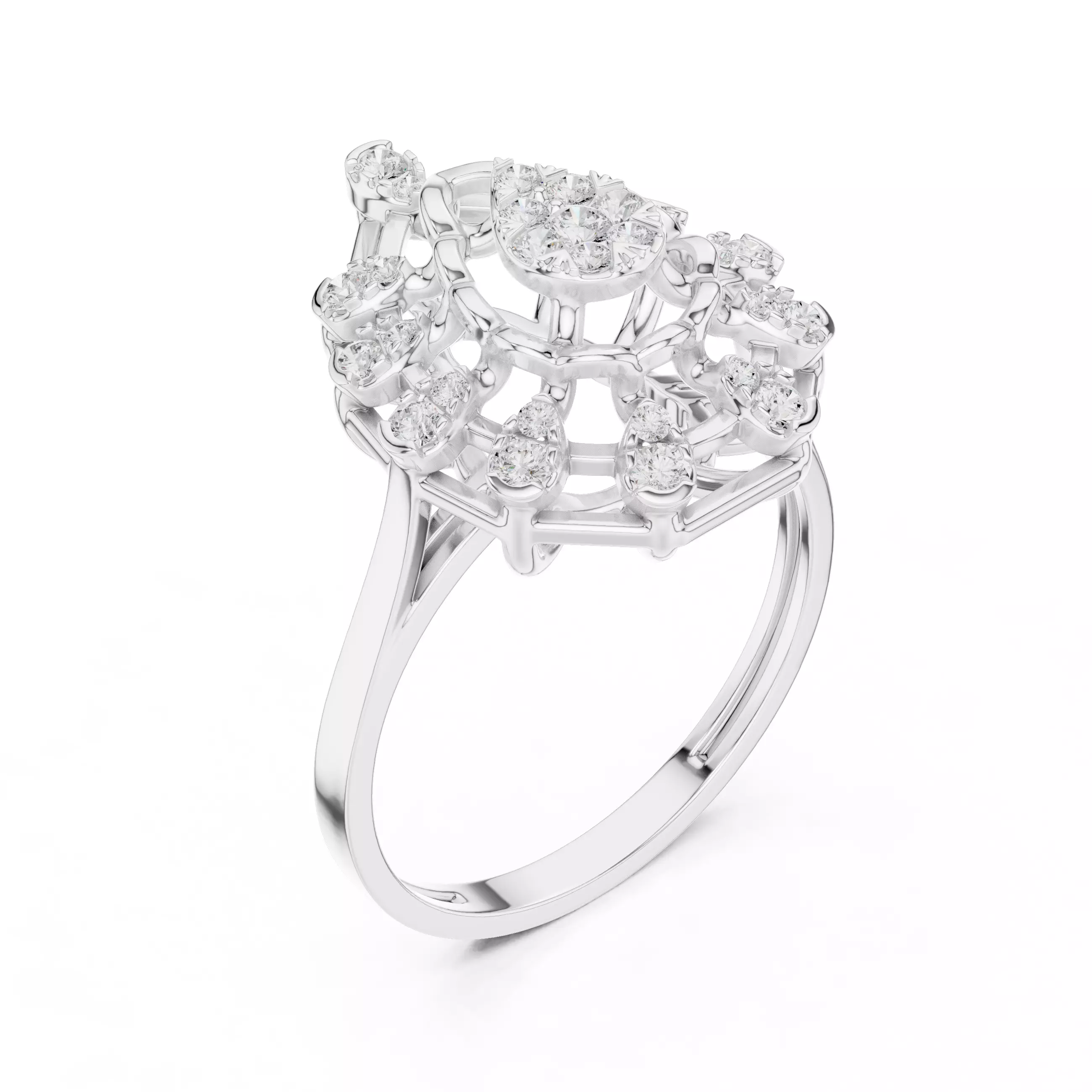 Round Cluster Diamond Pear Shape Engagement Ring 3DM STL Video 3D print model_12