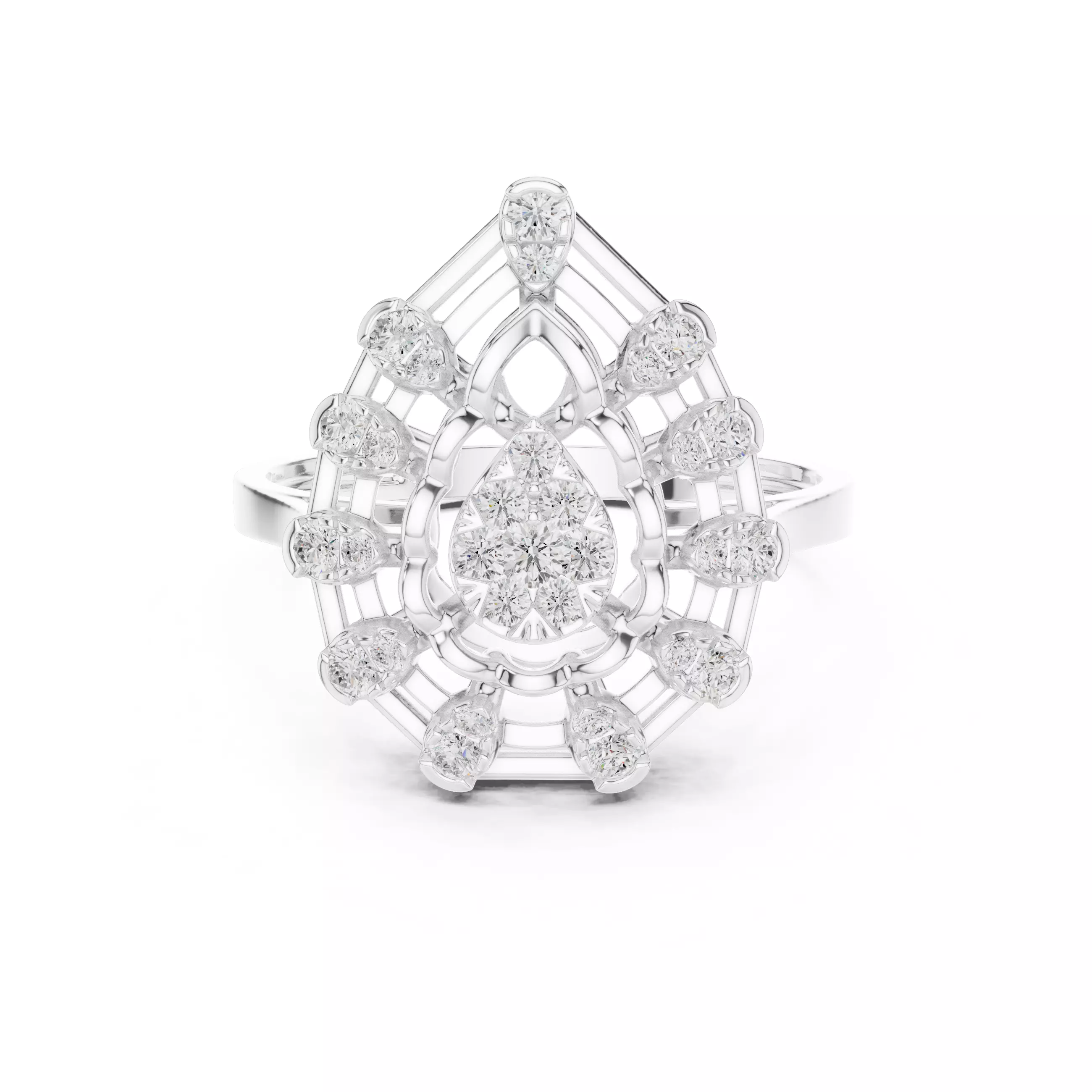 Round Cluster Diamond Pear Shape Engagement Ring 3DM STL Video 3D print model_14
