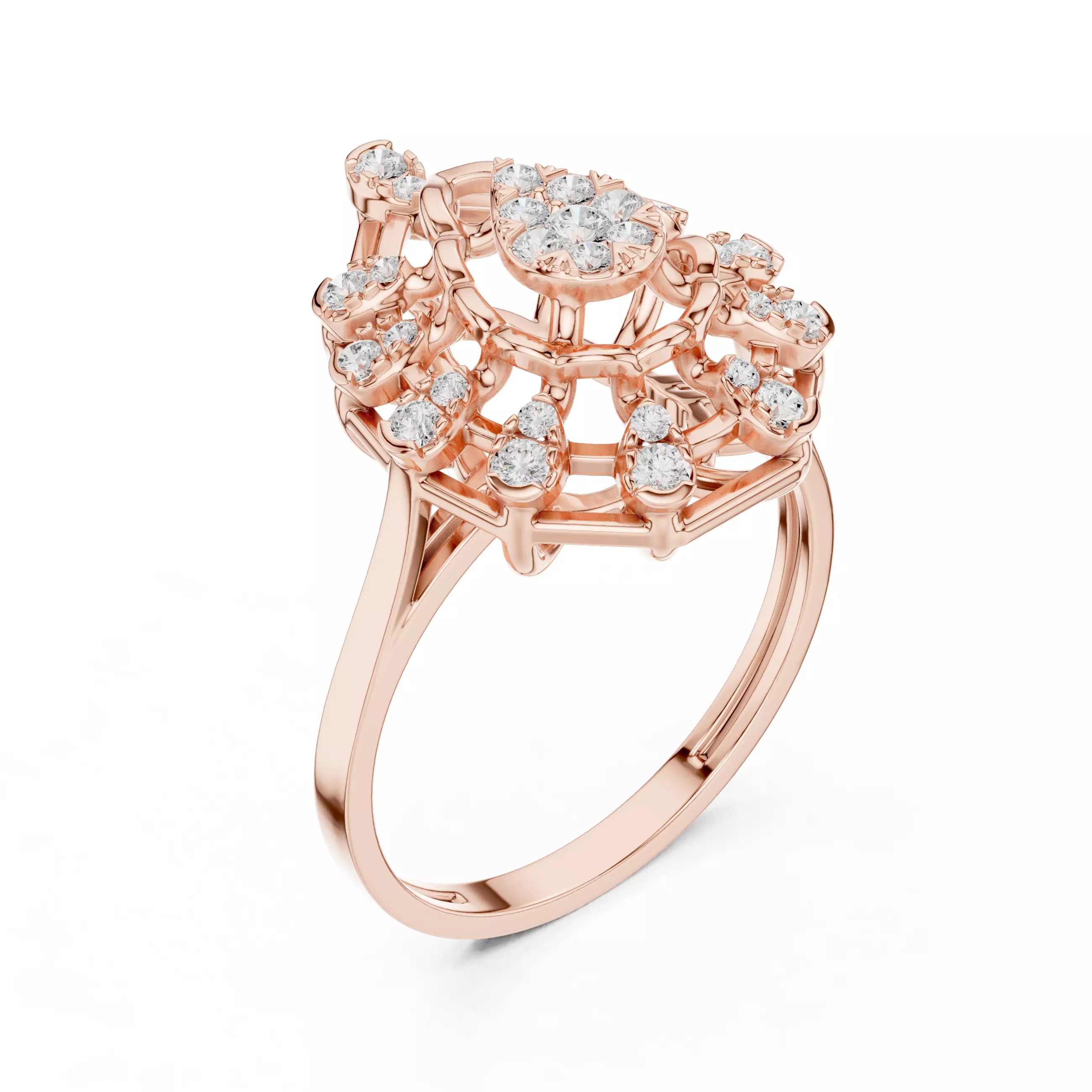 Round Cluster Diamond Pear Shape Engagement Ring 3DM STL Video 3D print model_4