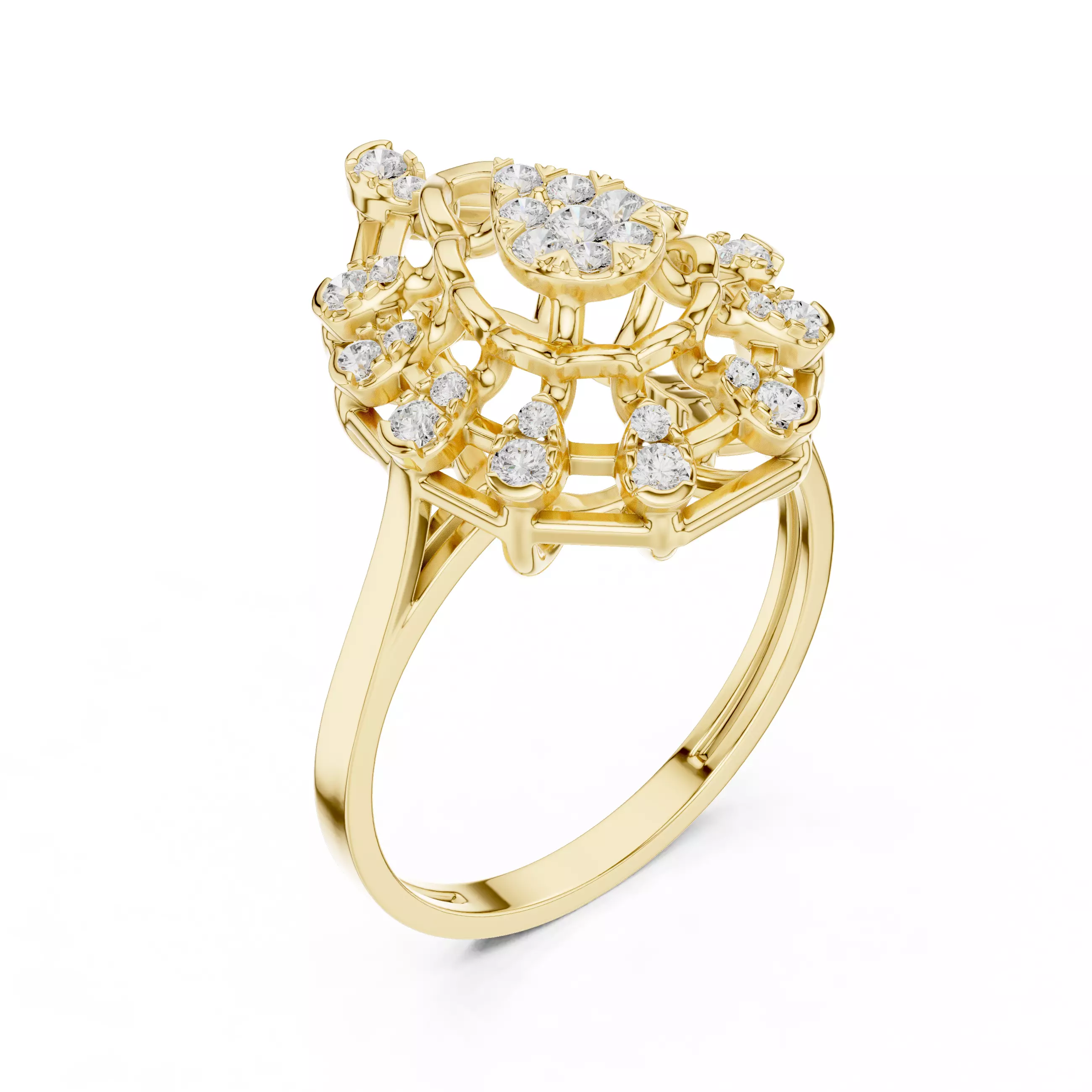 Round Cluster Diamond Pear Shape Engagement Ring 3DM STL Video 3D print model_8