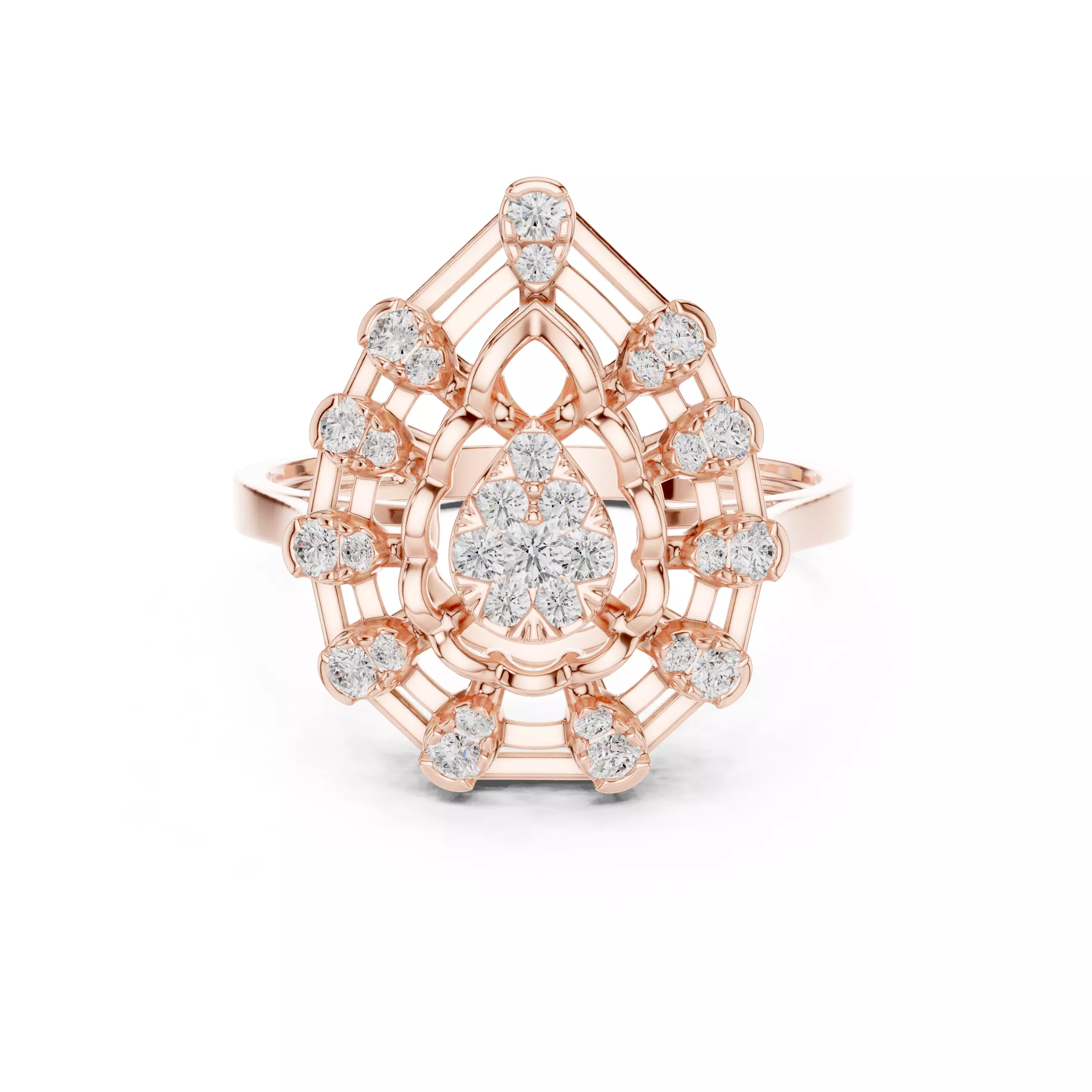 Round Cluster Diamond Pear Shape Engagement Ring 3DM STL Video 3D print model_6