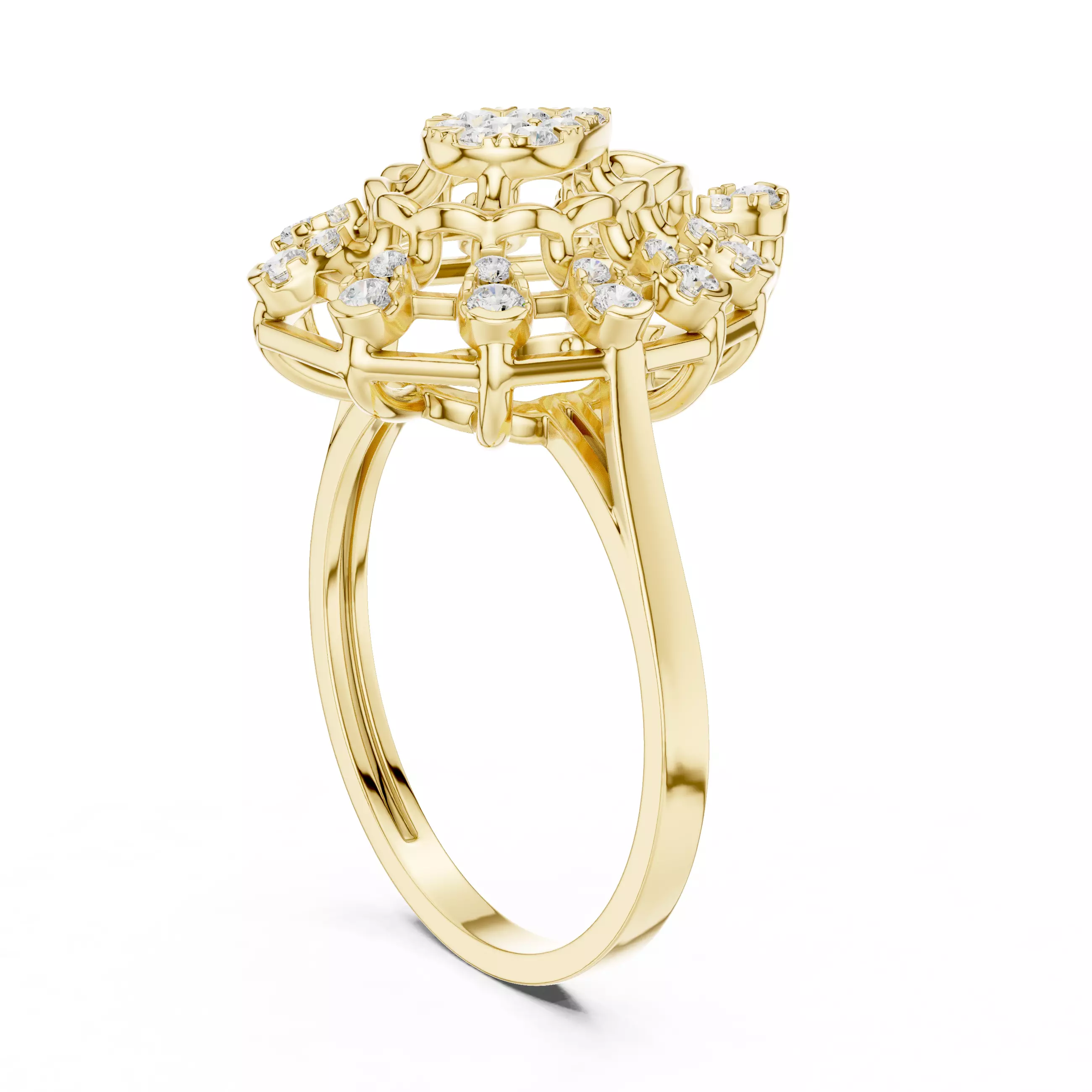 Round Cluster Diamond Pear Shape Engagement Ring 3DM STL Video 3D print model_7