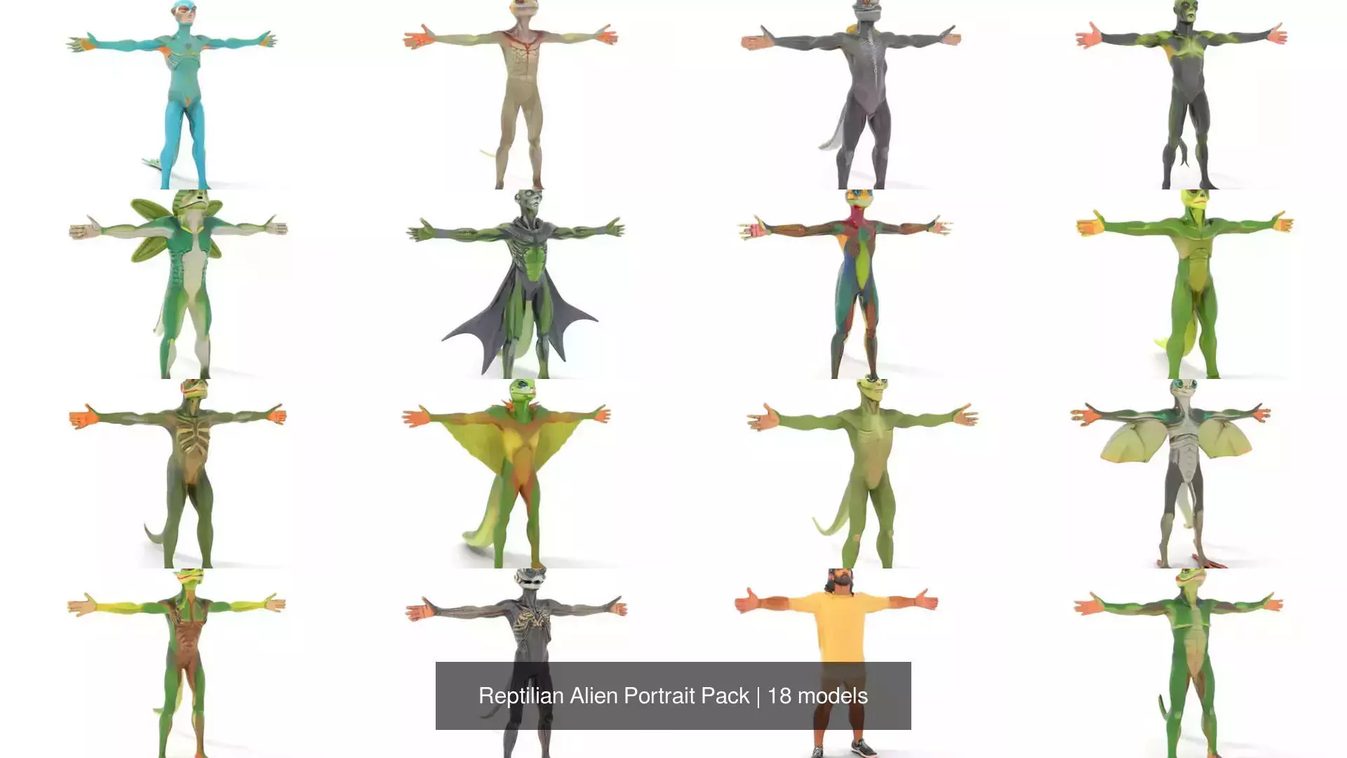 Reptilian Alien Portrait Pack 3D Model Collection_0