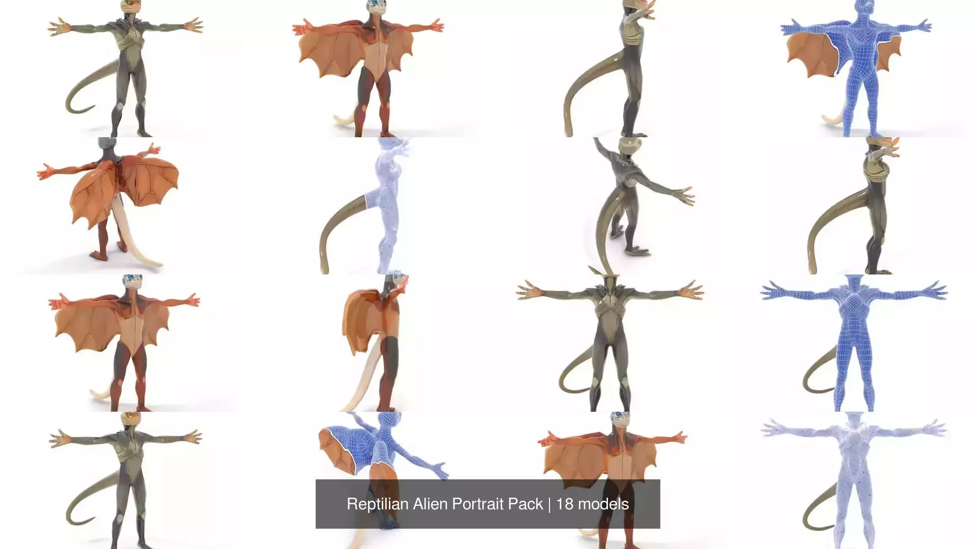 Reptilian Alien Portrait Pack 3D Model Collection_26