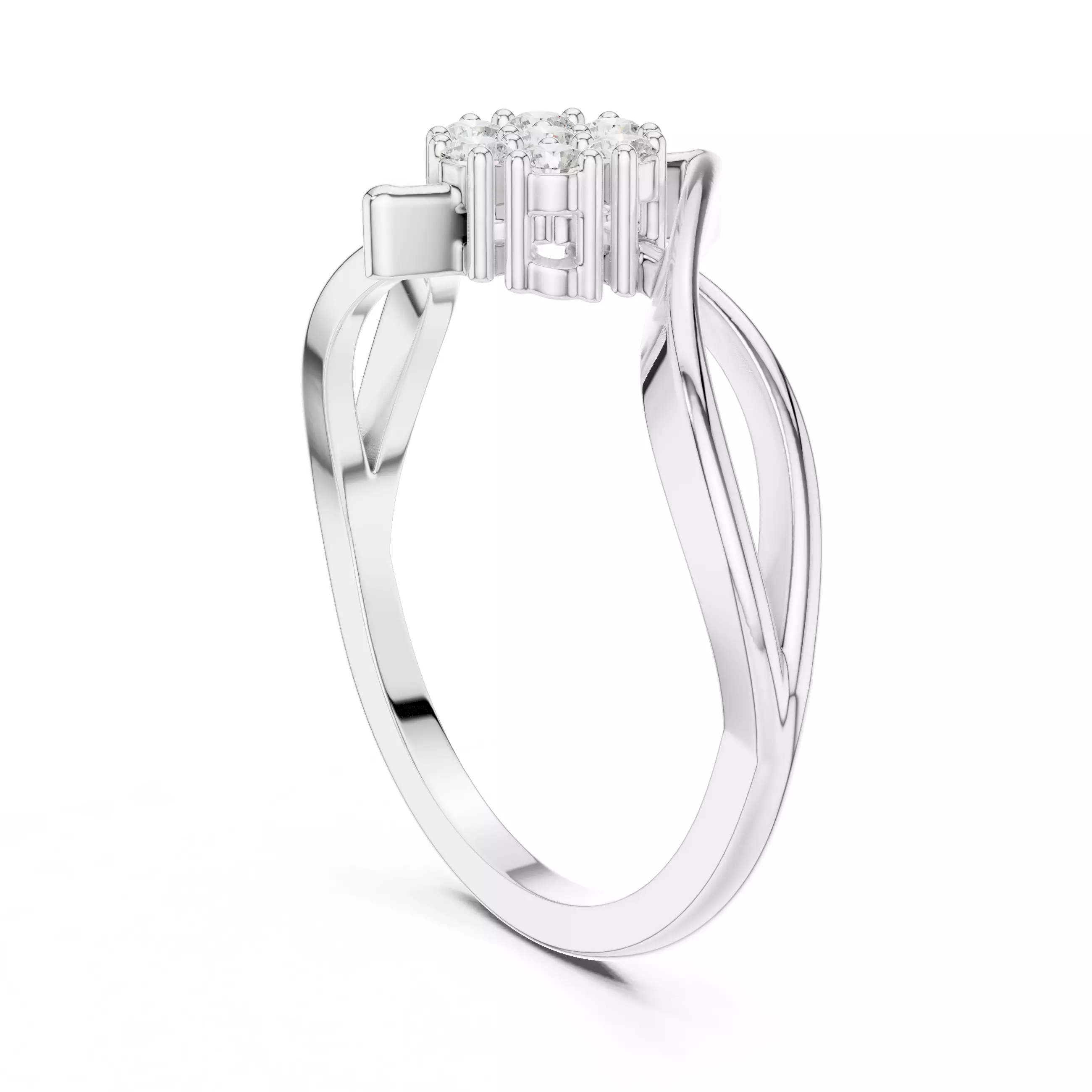 Round Cluster Diamond Split Shank Curve Woman Ring 3DM STL Video 3D print model_11