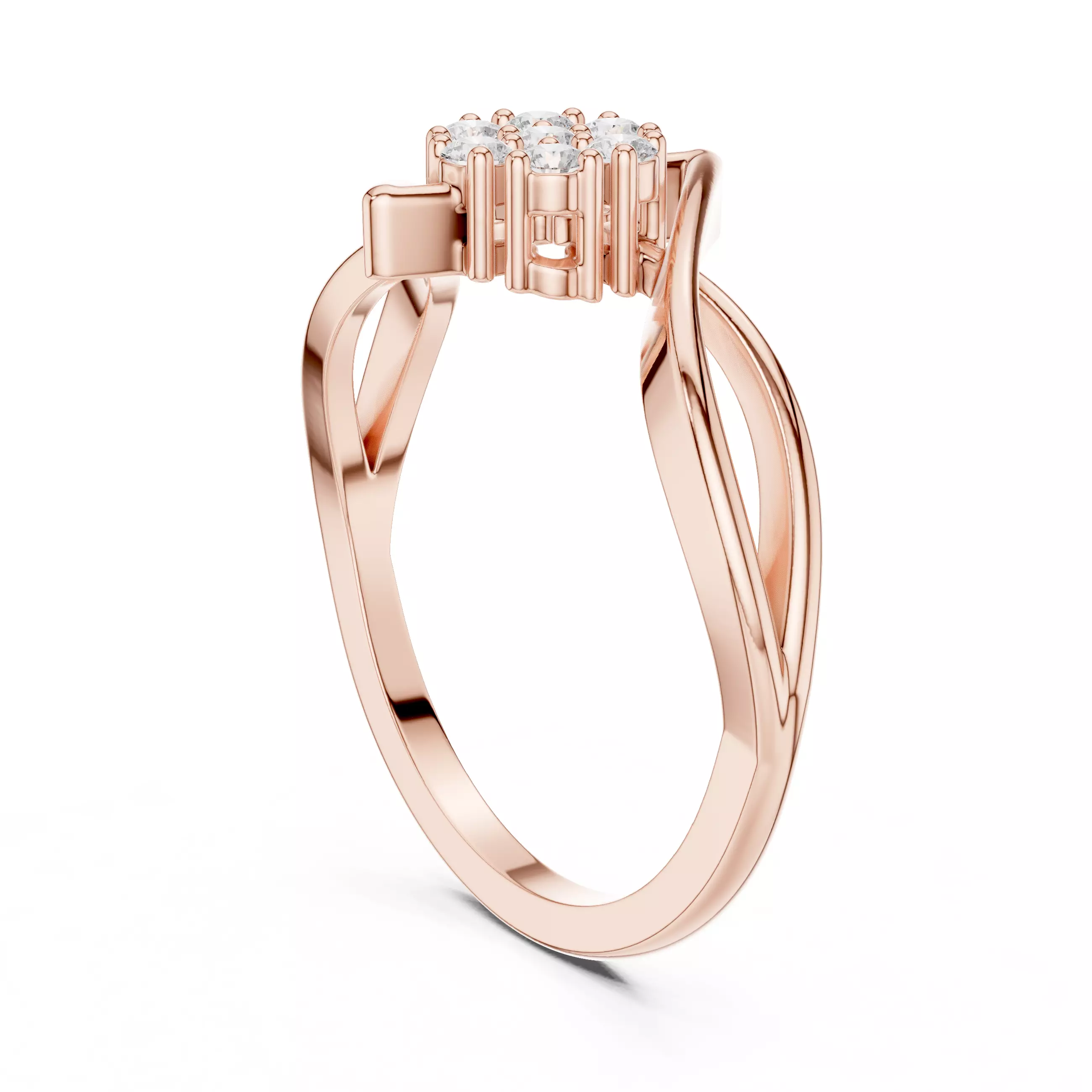 Round Cluster Diamond Split Shank Curve Woman Ring 3DM STL Video 3D print model_3