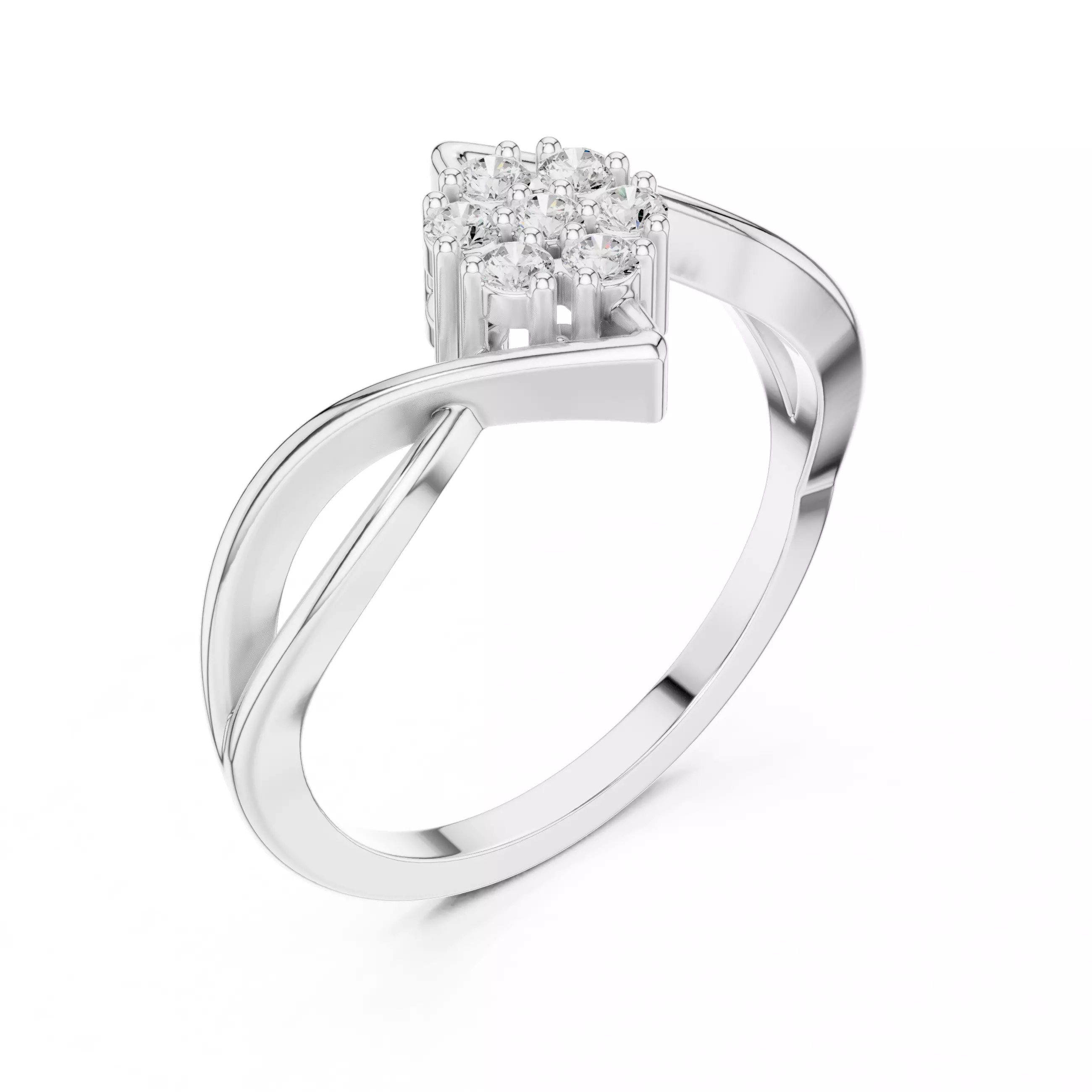 Round Cluster Diamond Split Shank Curve Woman Ring 3DM STL Video 3D print model_12