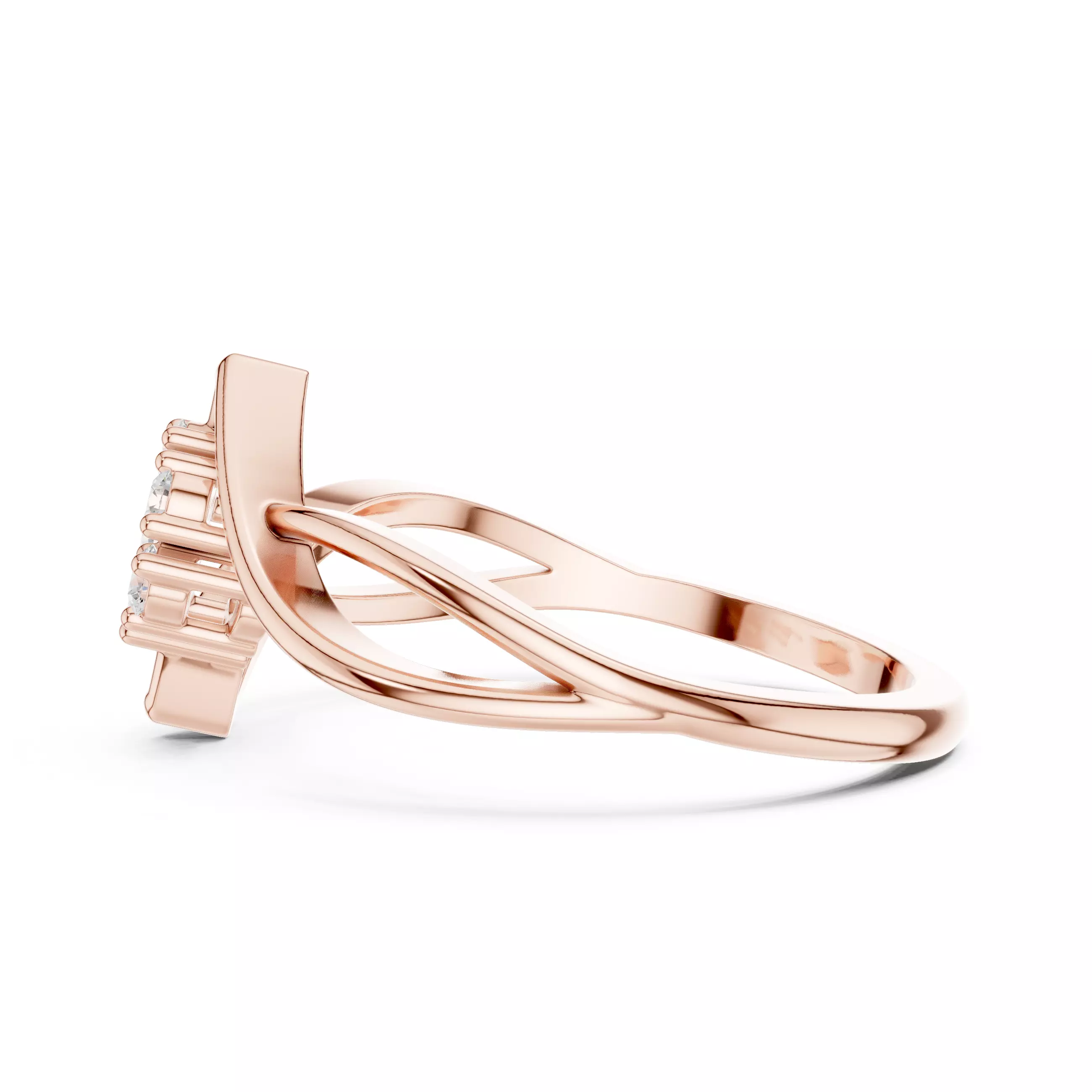 Round Cluster Diamond Split Shank Curve Woman Ring 3DM STL Video 3D print model_5