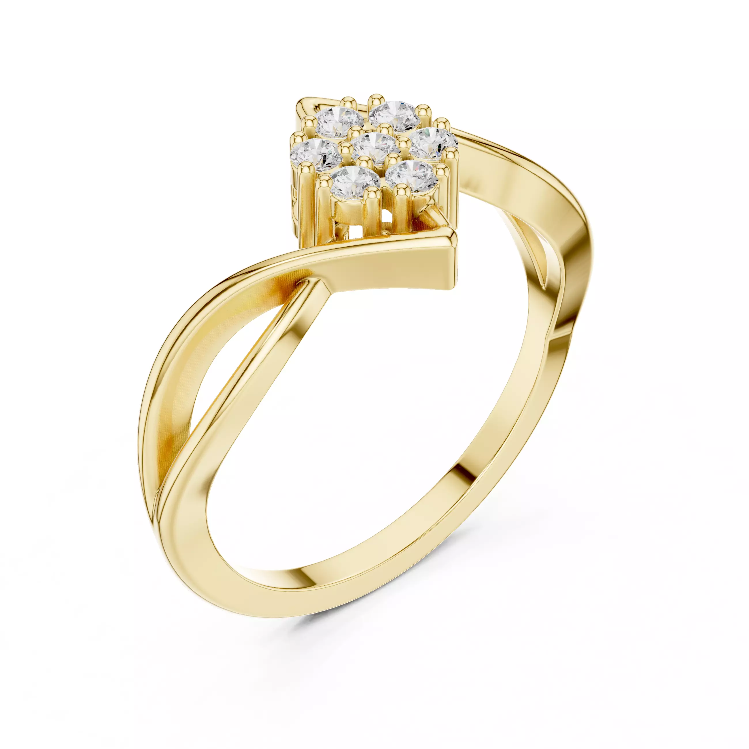 Round Cluster Diamond Split Shank Curve Woman Ring 3DM STL Video 3D print model_8