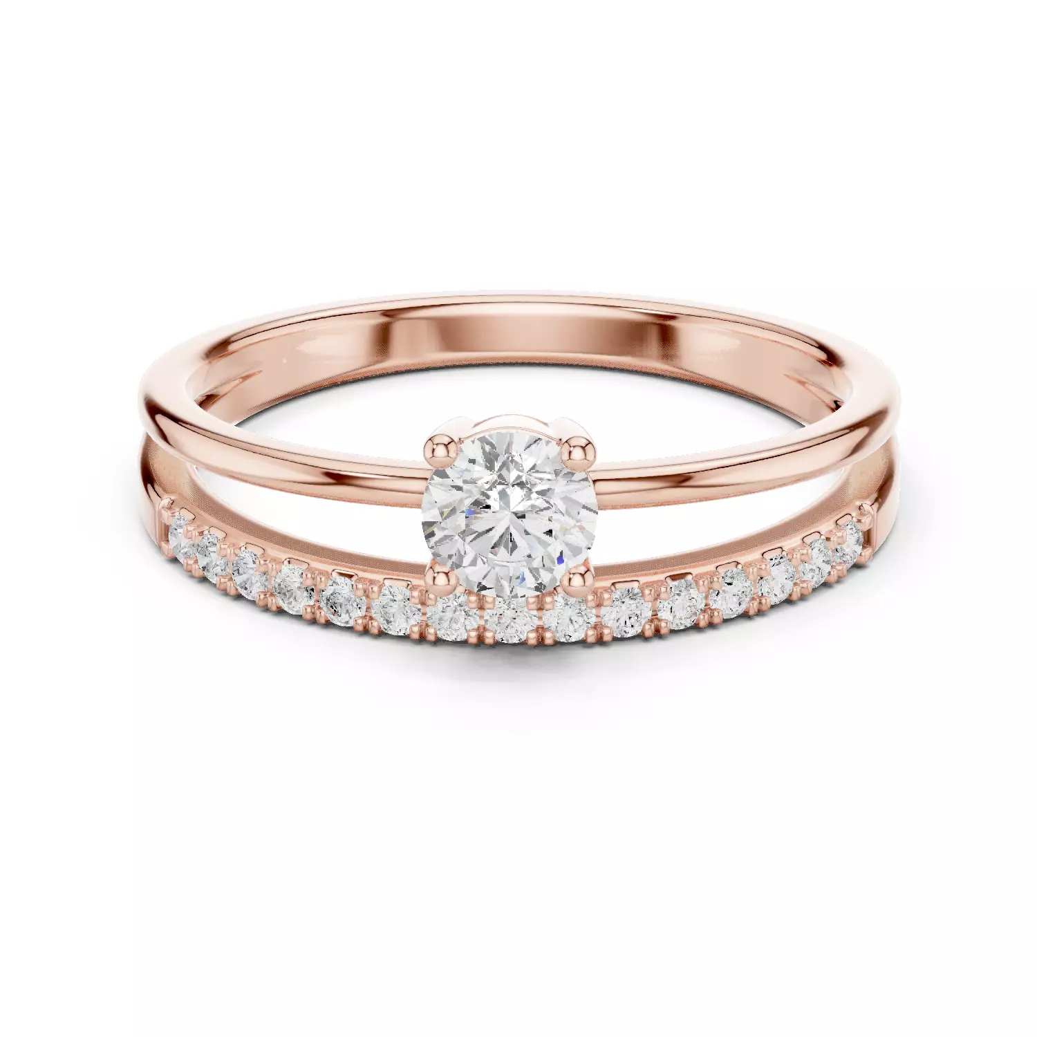 Round Diamond Double Shank Pave Wedding Ring 3DM STL Video 3D print model