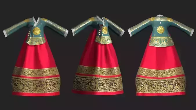Korean Traditional Royal QUEEN  Hanbok with  Low-poly 