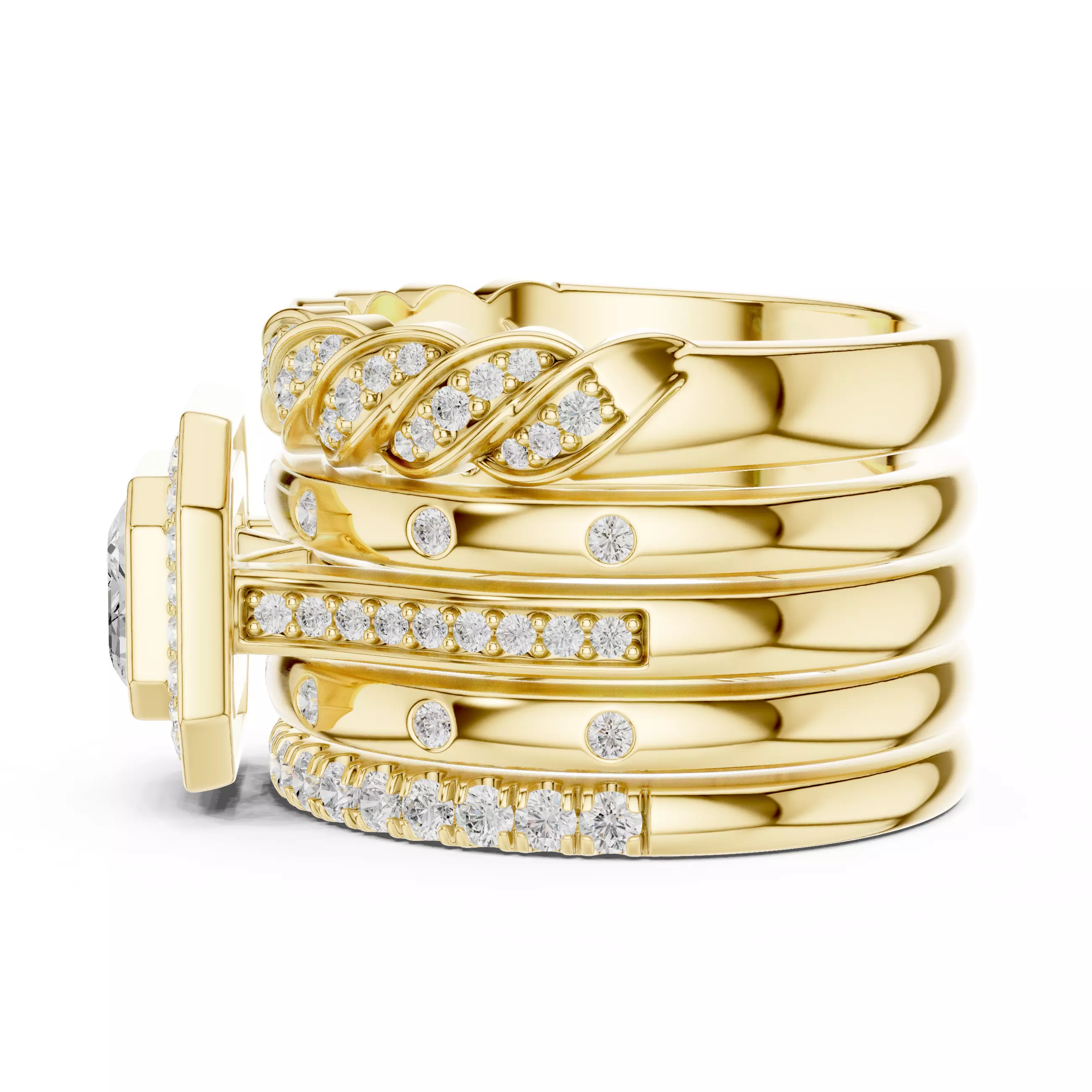 Five Band Looking Set Emerald Cut Bezel Set Ring 3DM STL Video 3D print model_9