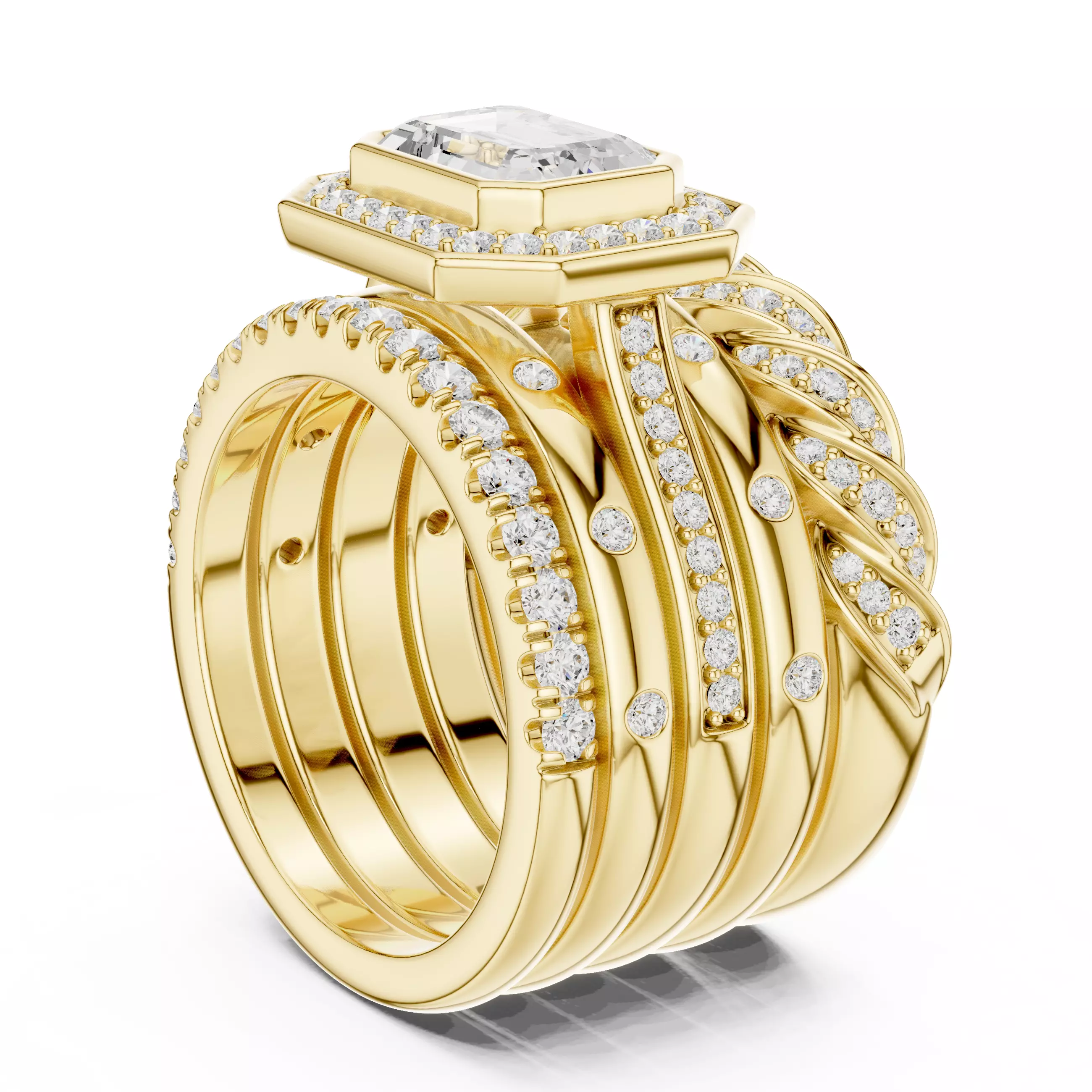 Five Band Looking Set Emerald Cut Bezel Set Ring 3DM STL Video 3D print model_7