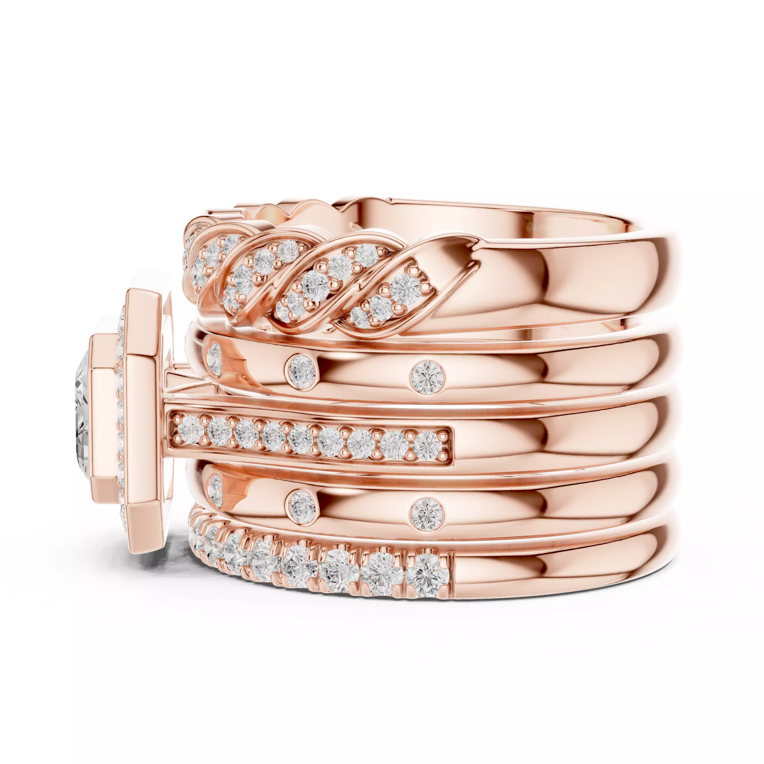 Five Band Looking Set Emerald Cut Bezel Set Ring 3DM STL Video 3D print model_5