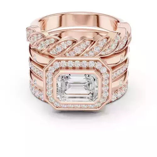 Five Band Looking Set Emerald Cut Bezel Set Ring 3DM STL Video 3D print model