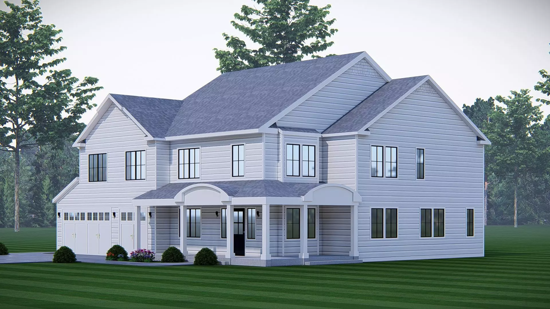 3D Model of Classic American House Exterior 3D model_0
