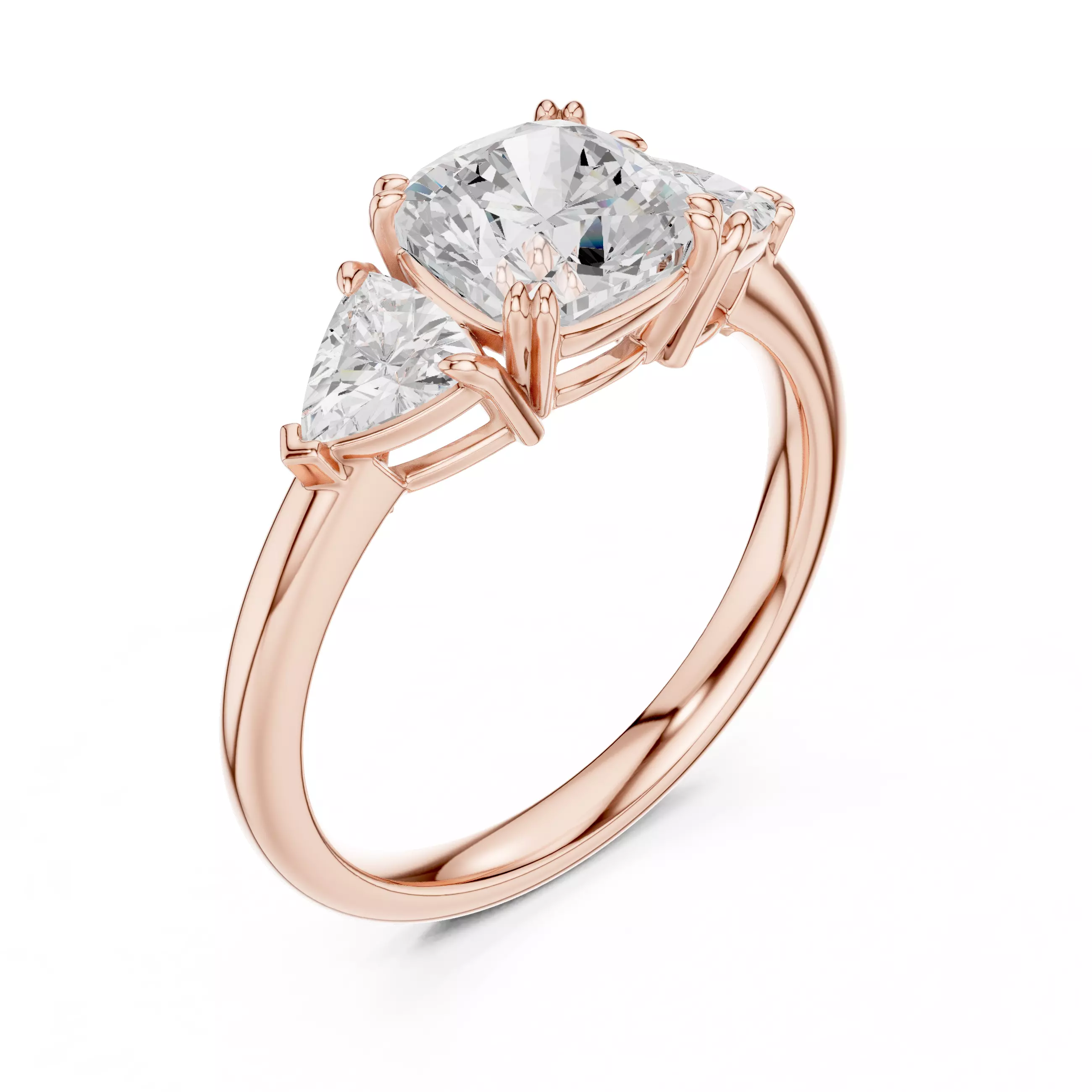 2Ct Cushion 30 Pointer Trillion Cut Three Stone Ring File Video 3D print model_4