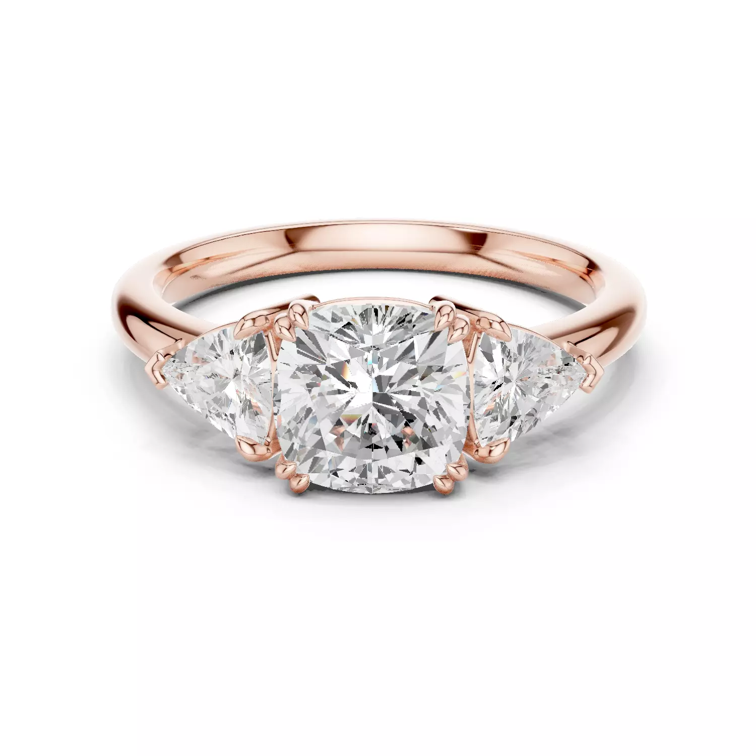 2Ct Cushion 30 Pointer Trillion Cut Three Stone Ring File Video 3D print model_0