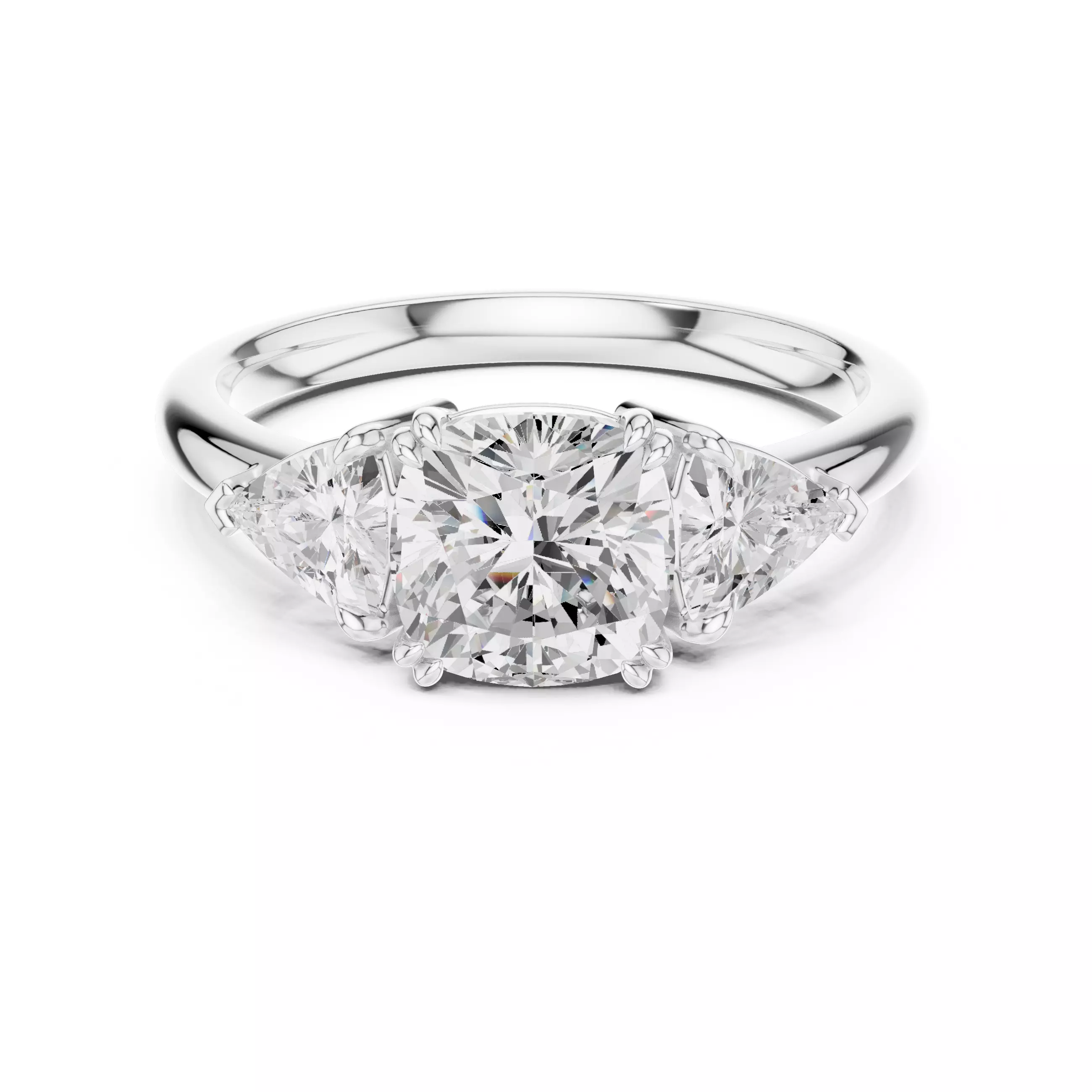 2Ct Cushion 30 Pointer Trillion Cut Three Stone Ring File Video 3D print model_14