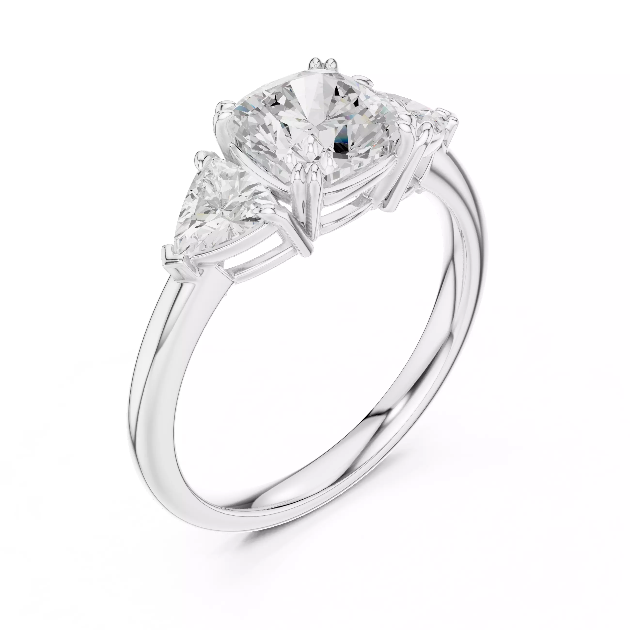 2Ct Cushion 30 Pointer Trillion Cut Three Stone Ring File Video 3D print model_12