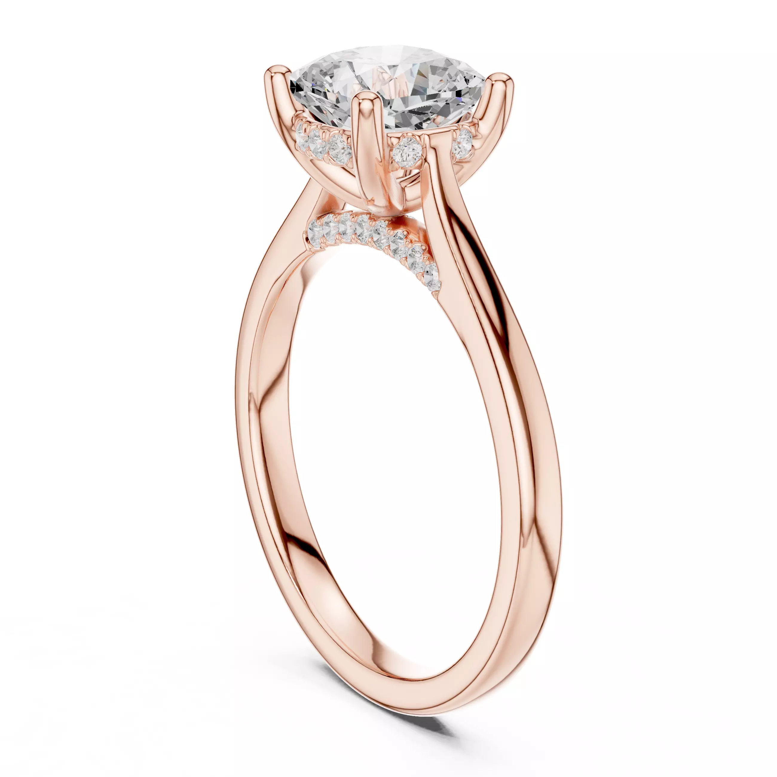 2CT Cushion Diamond Hidden Halo Wedding Ring 3DM STL Video 3D print model_3