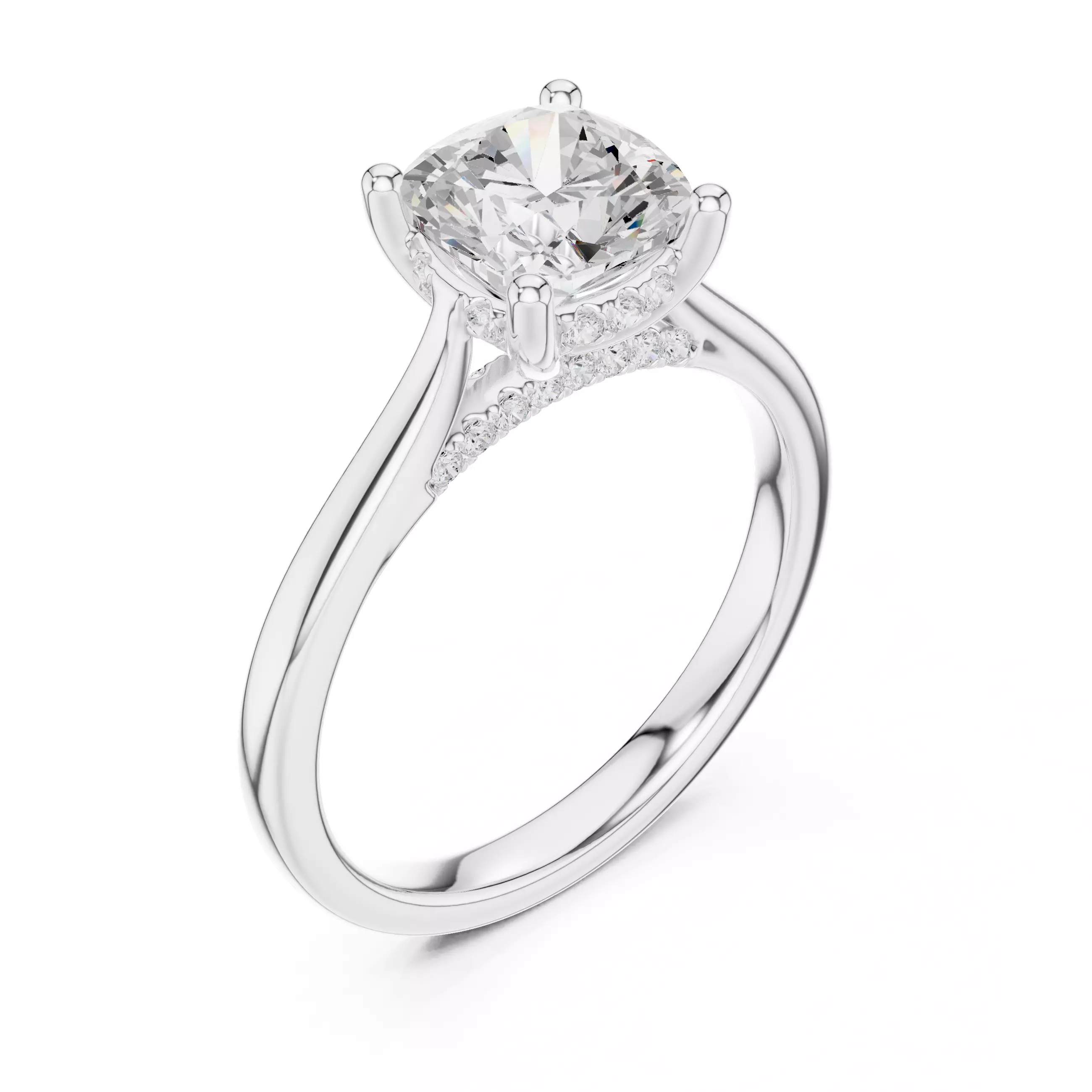 2CT Cushion Diamond Hidden Halo Wedding Ring 3DM STL Video 3D print model_12