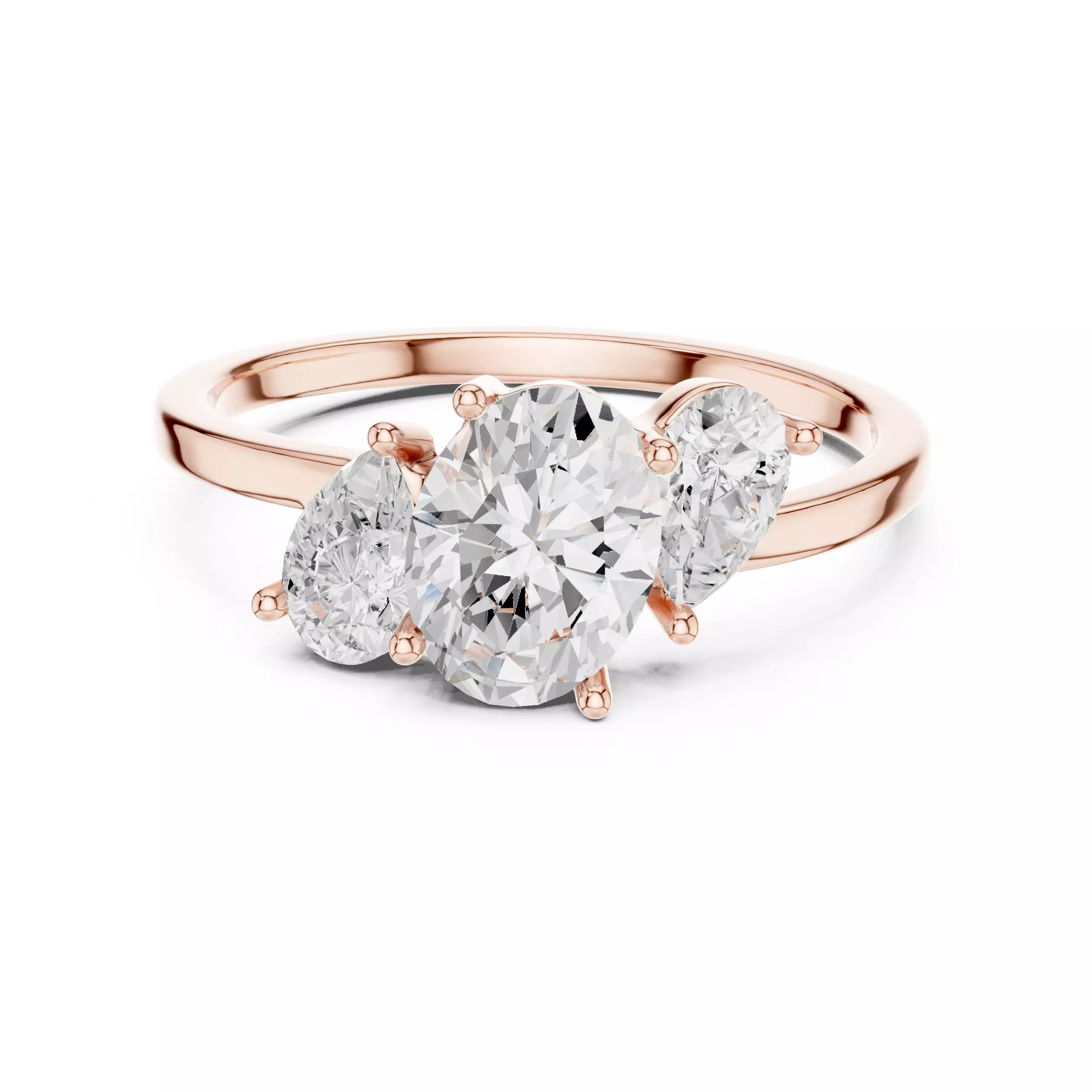 Three Stone Oval and Pear Cut Engagement Ring 3DM STL Video 3D print model_0