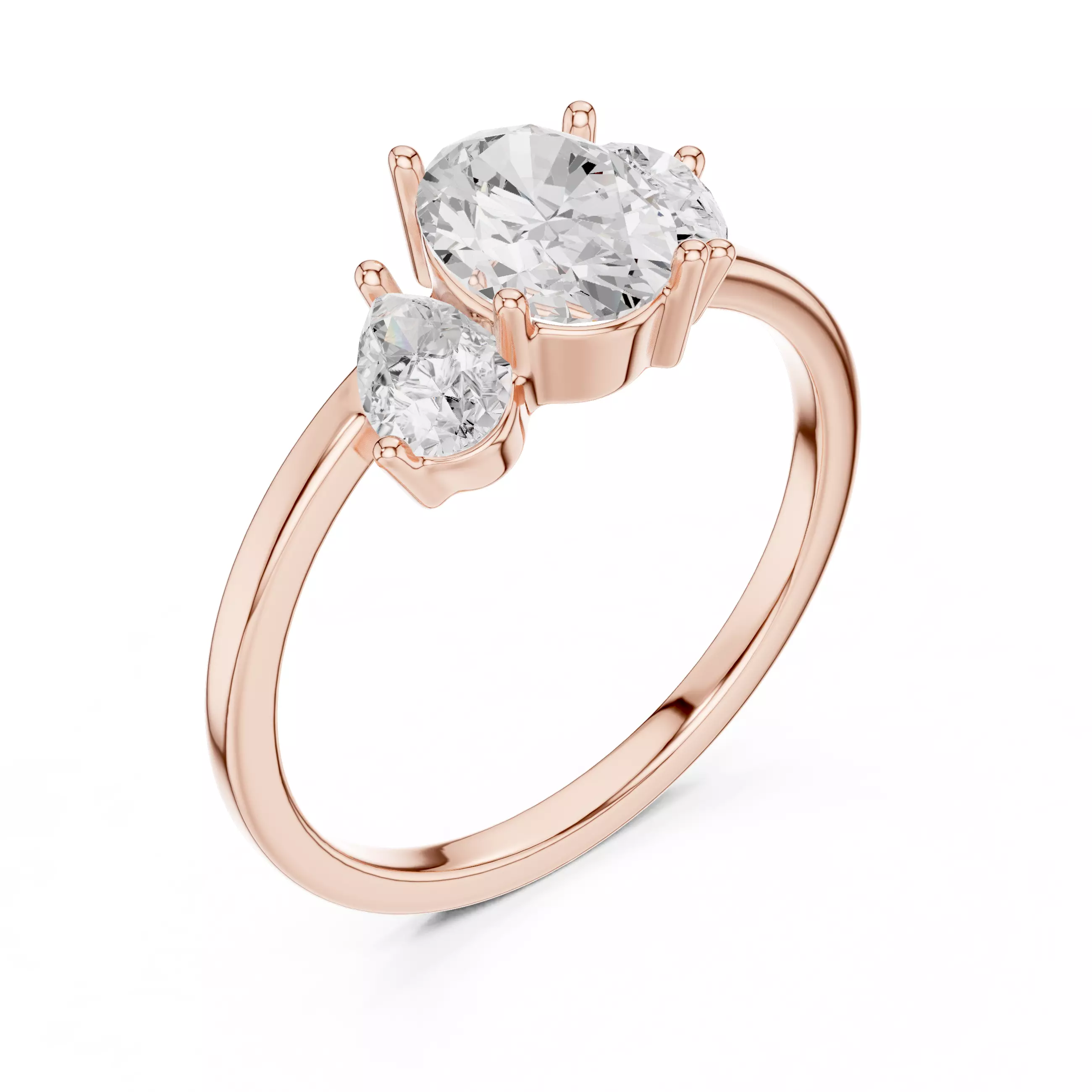 Three Stone Oval and Pear Cut Engagement Ring 3DM STL Video 3D print model_4