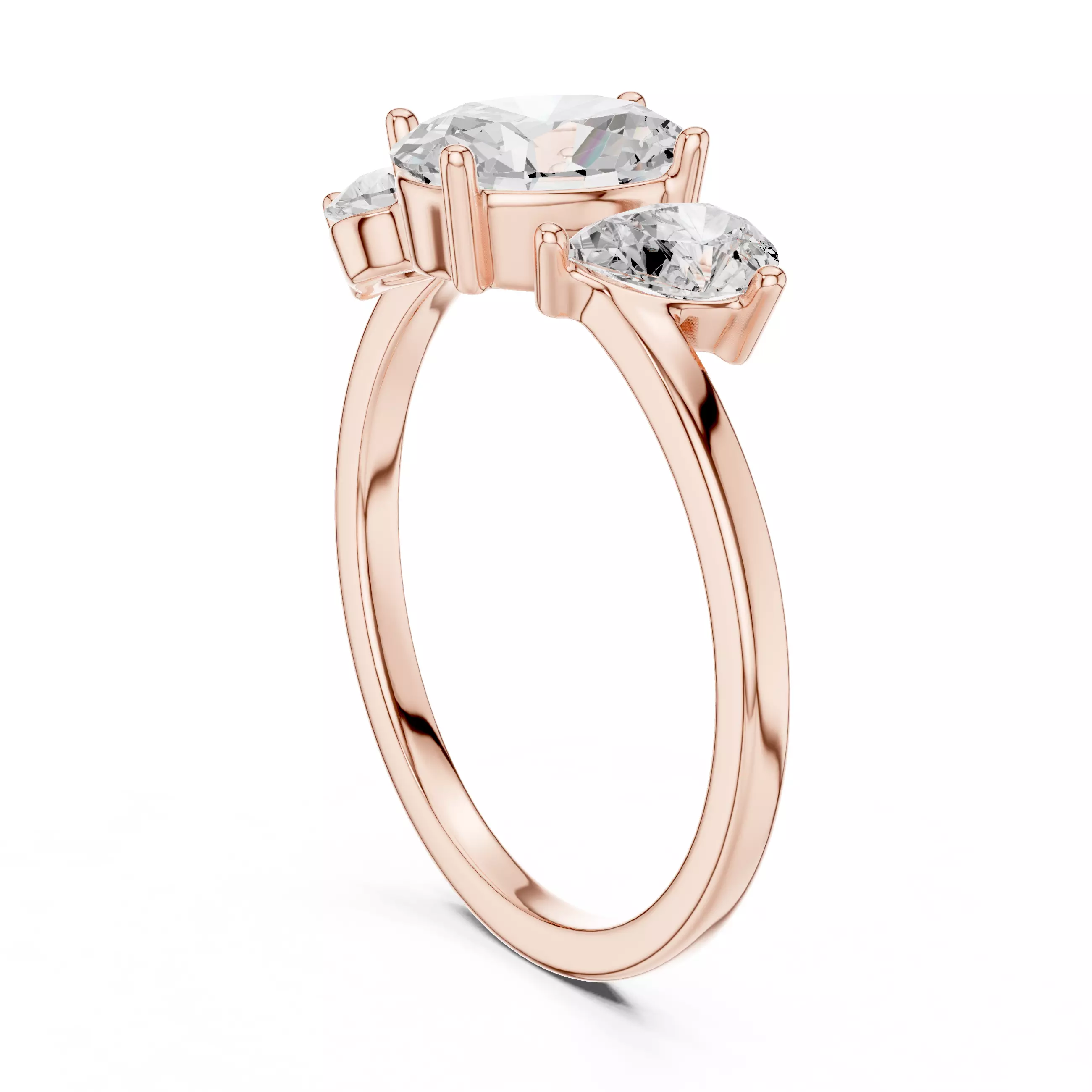 Three Stone Oval and Pear Cut Engagement Ring 3DM STL Video 3D print model_3