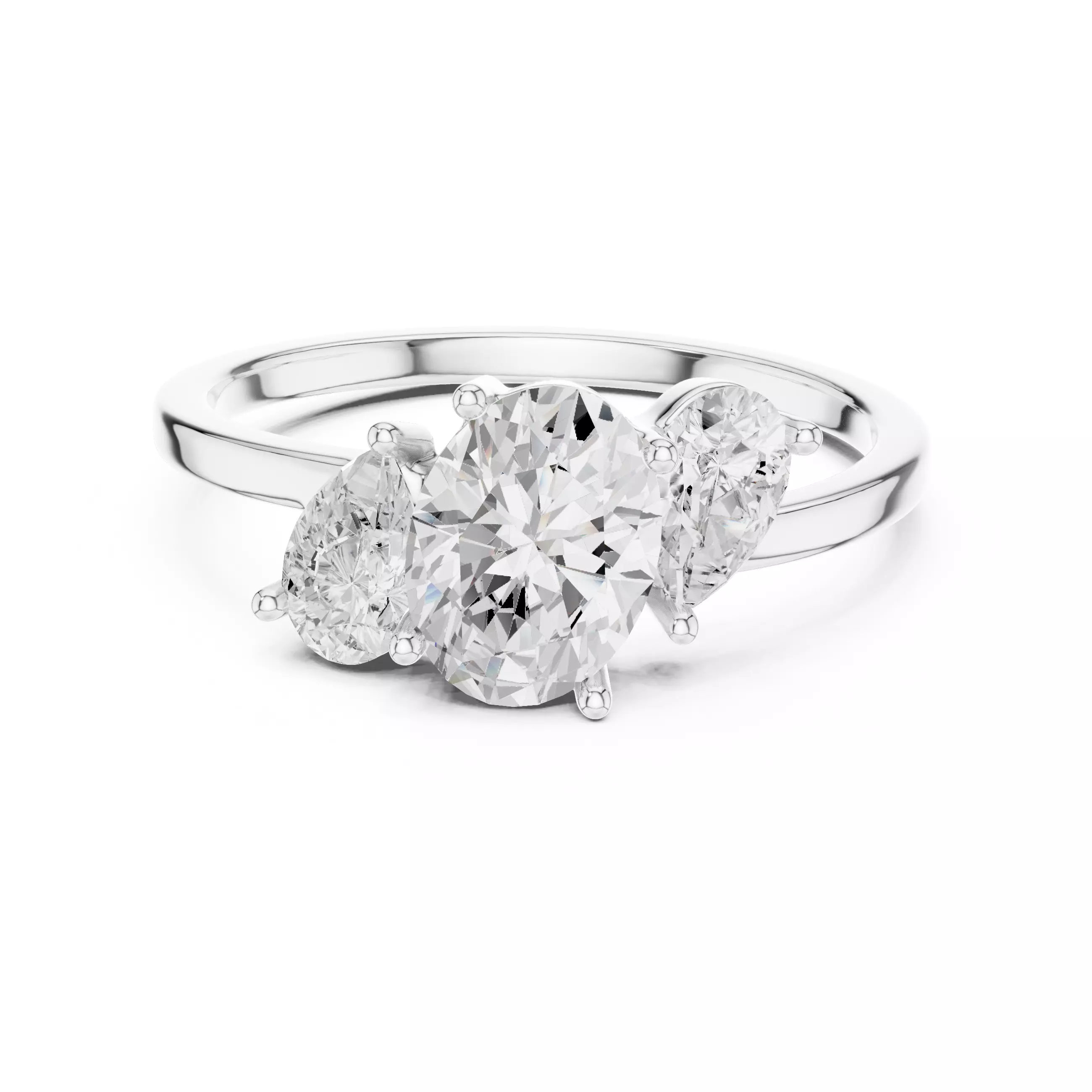 Three Stone Oval and Pear Cut Engagement Ring 3DM STL Video 3D print model_2