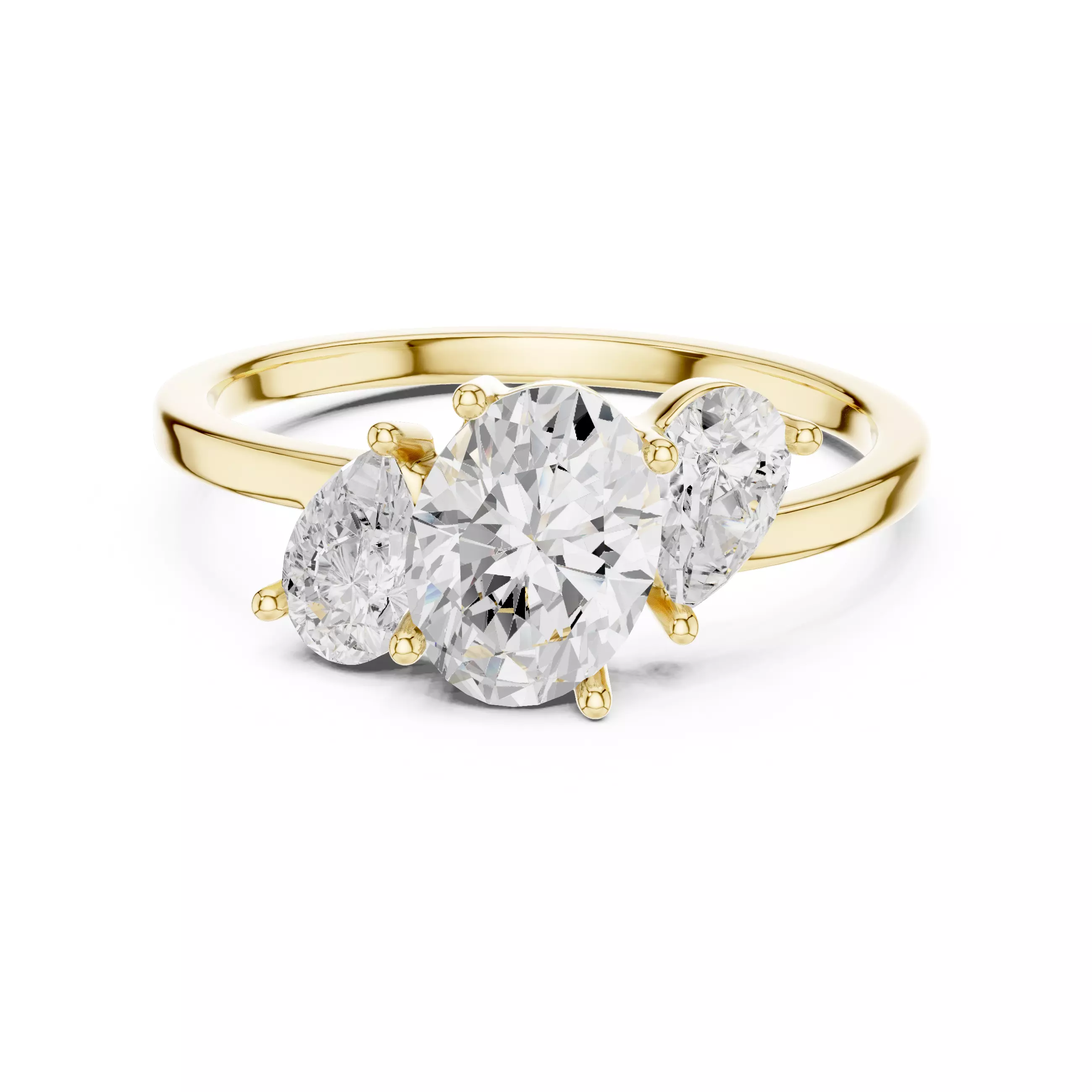 Three Stone Oval and Pear Cut Engagement Ring 3DM STL Video 3D print model_1