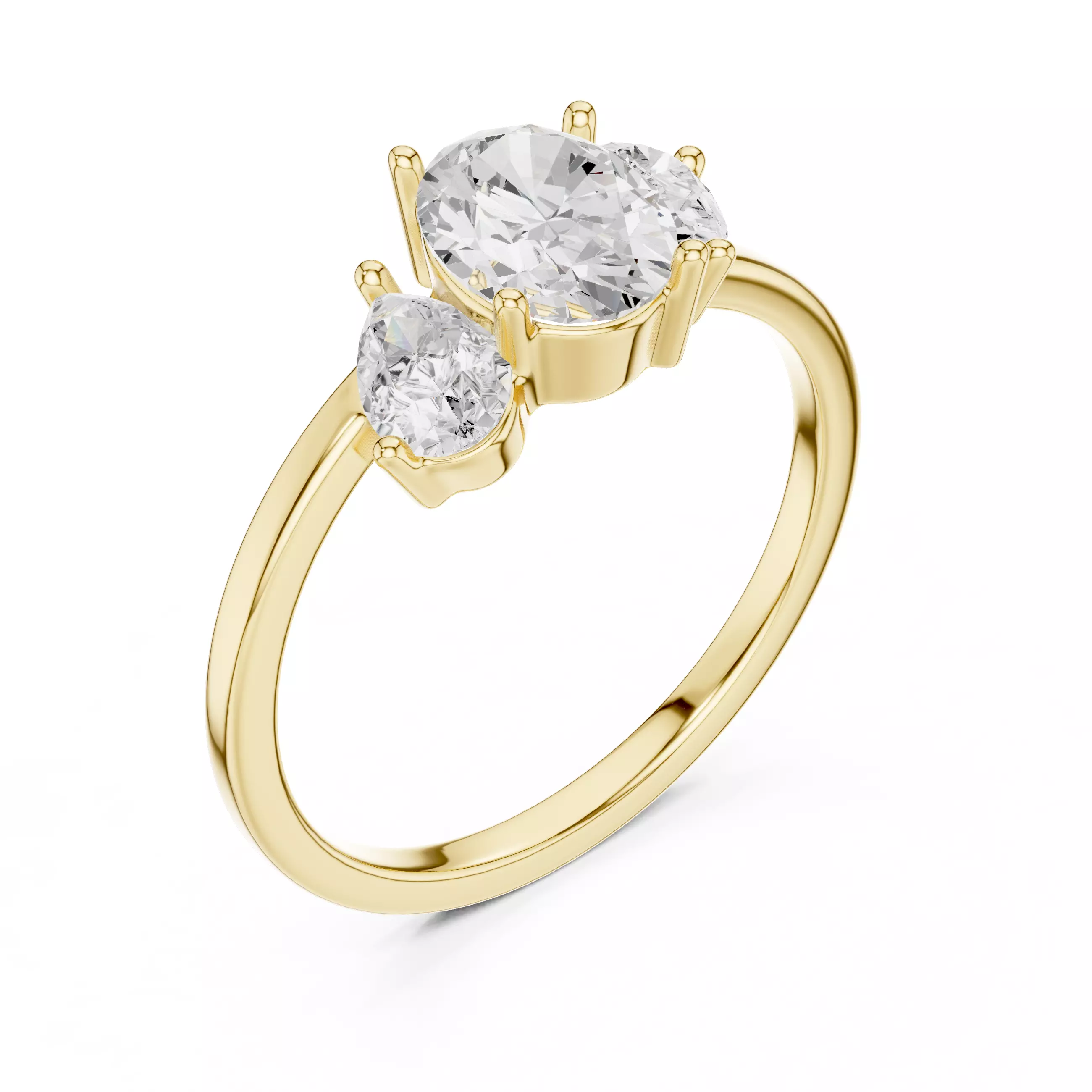 Three Stone Oval and Pear Cut Engagement Ring 3DM STL Video 3D print model_7
