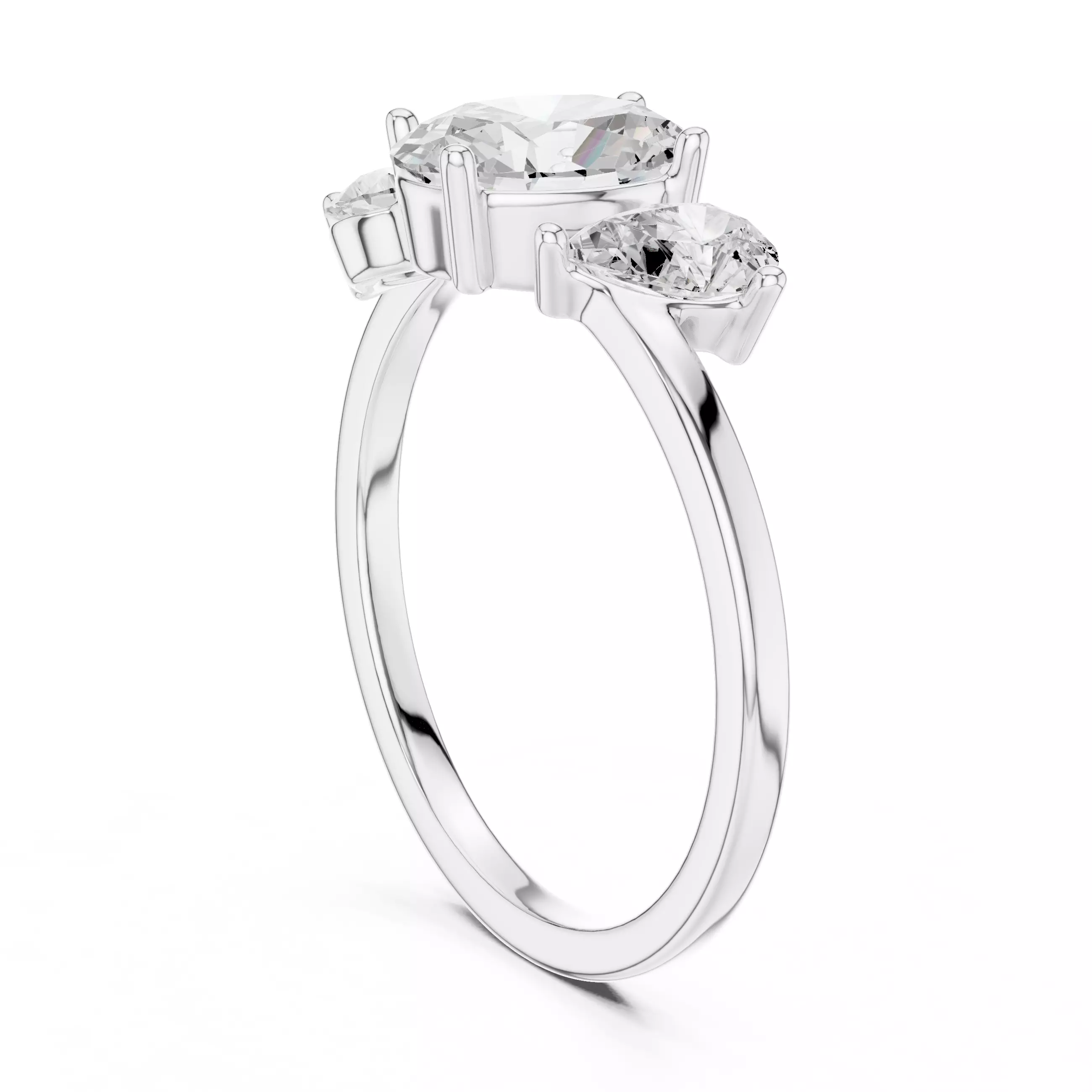 Three Stone Oval and Pear Cut Engagement Ring 3DM STL Video 3D print model_9