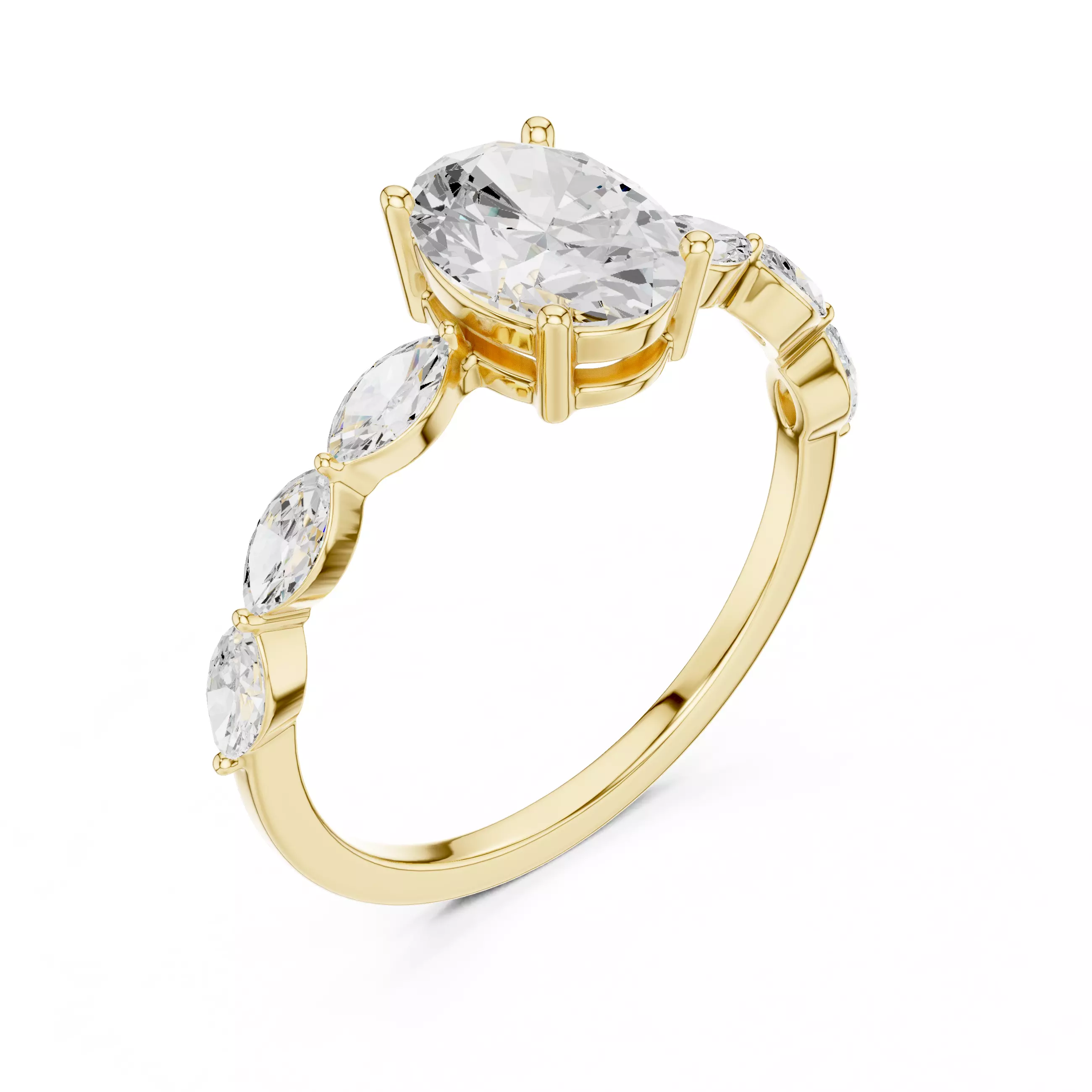 1CT Oval Cut with Side Marquise Engagement Ring 3DM STL Video 3D print model_7