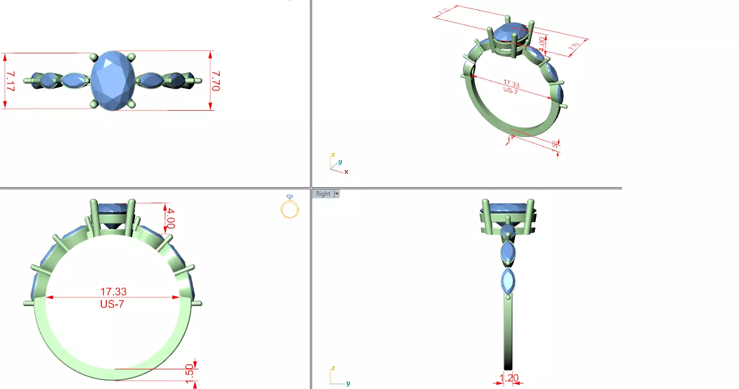 1CT Oval Cut with Side Marquise Engagement Ring 3DM STL Video 3D print model_12